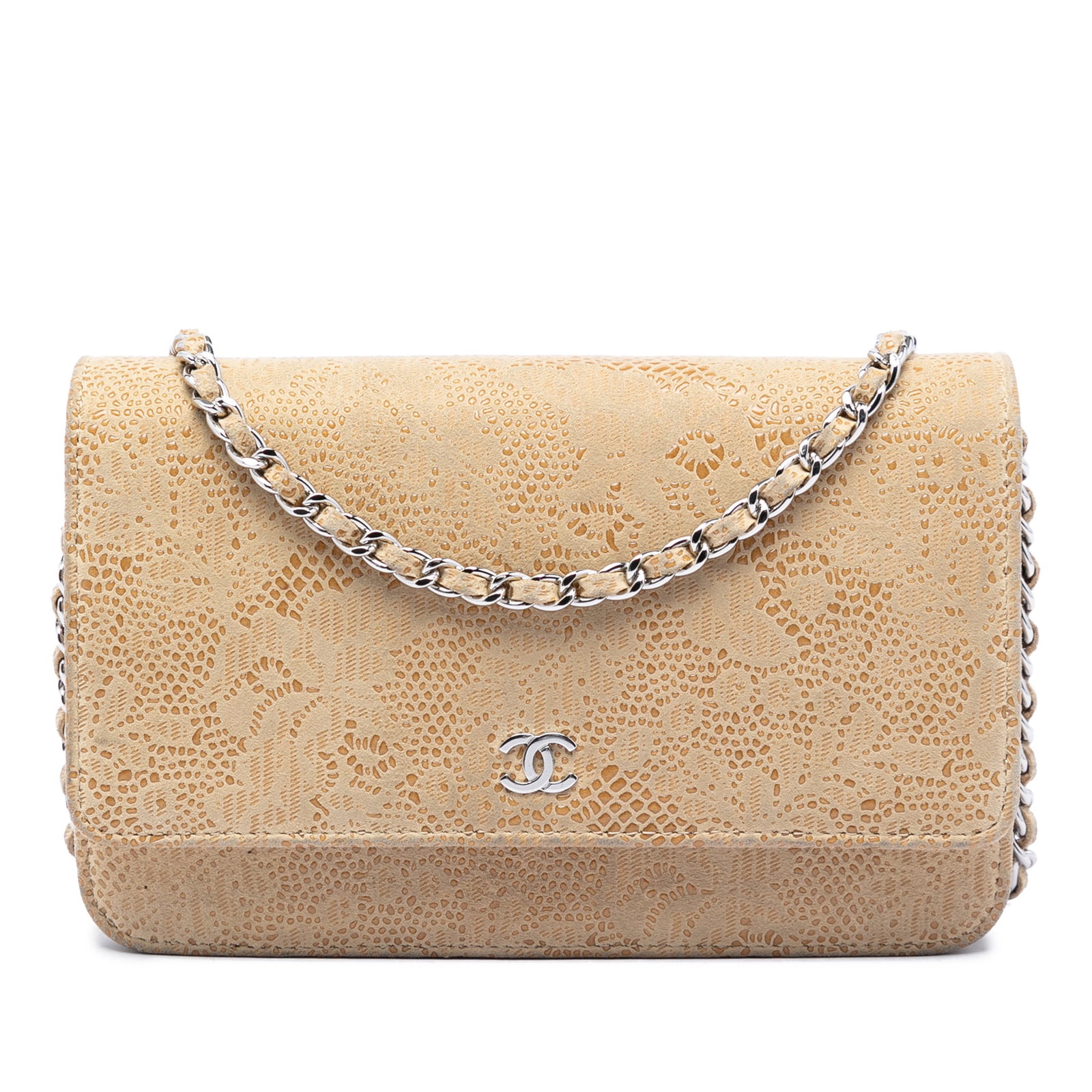 Chanel CC Wallet On Chain in Goatskin with Lace Overlay (1 of 5)