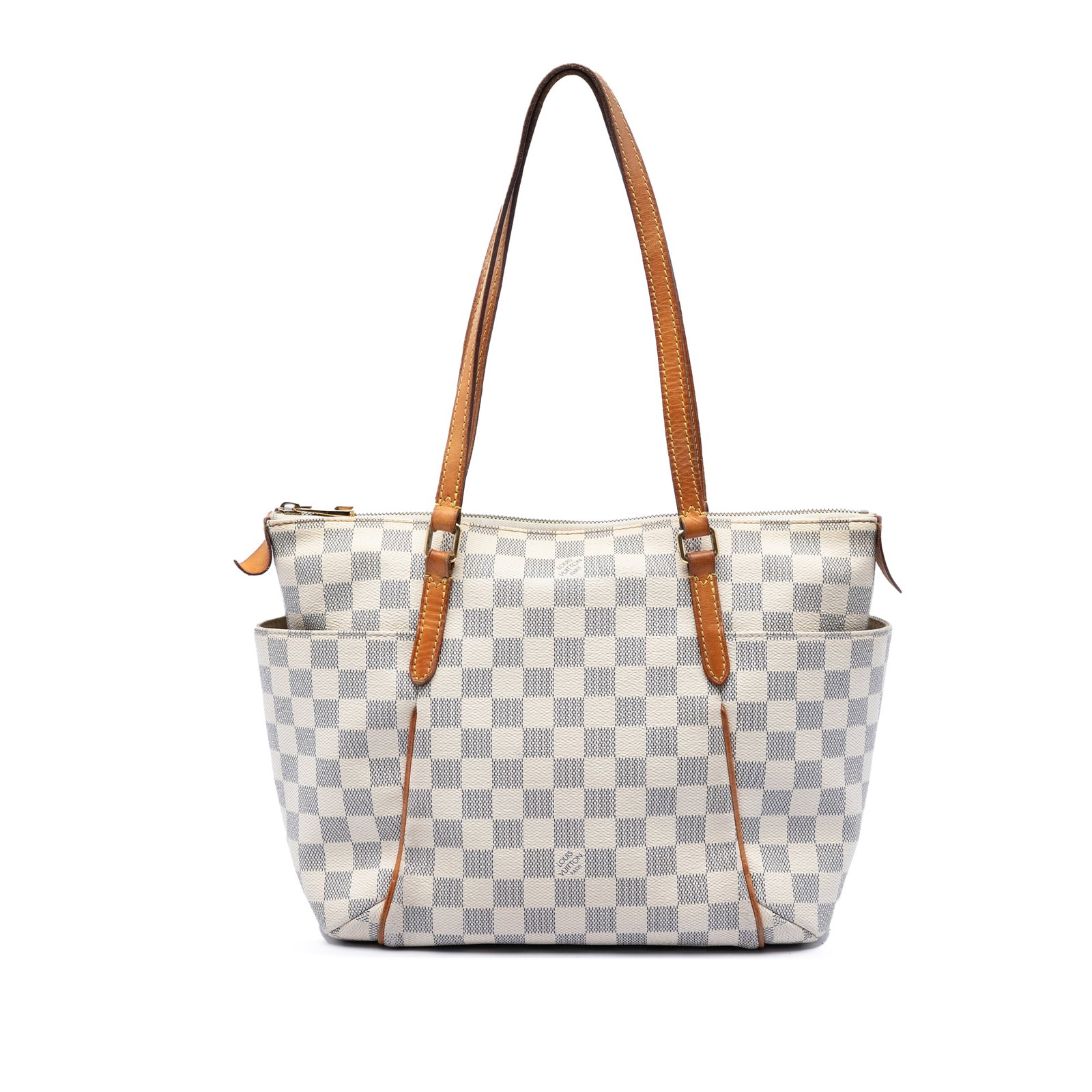 Louis Vuitton Totally PM Damier Azur Shoulder Bag: Louis Vuitton Totally PM Damier Azur Shoulder Bag Louis Vuitton Damier Azur Totally PM tote bag crafted with a damier canvas body, flat vachetta leather handles, a top zip closure, exterior side slip 