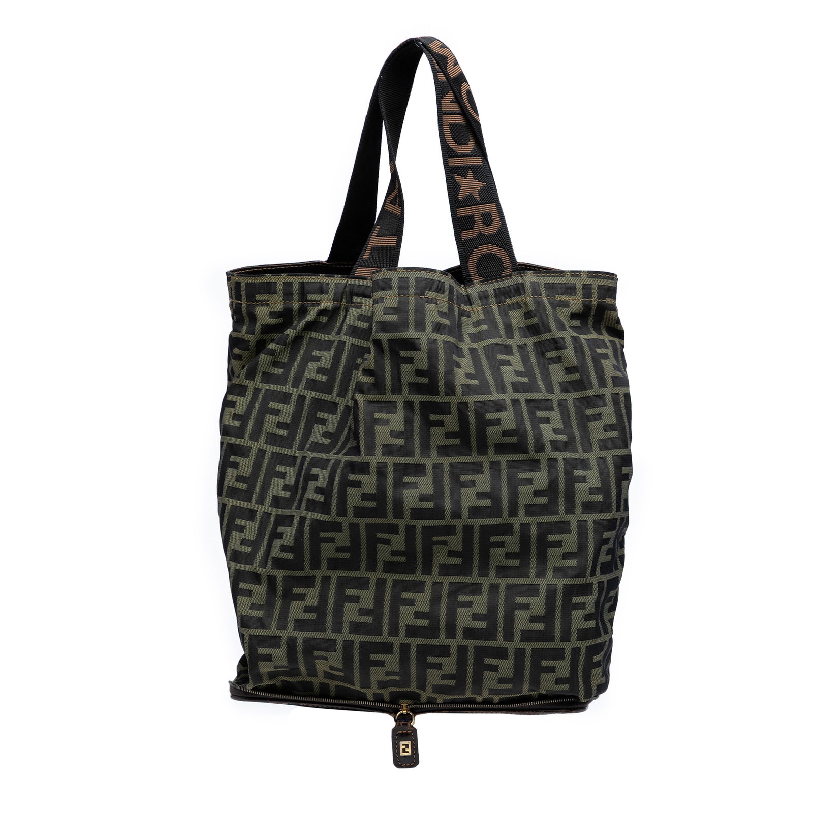 Fendi Zucca Canvas Nylon Foldable Tote Bag Brown Italy: Fendi Zucca Canvas Nylon Foldable Tote Bag Brown Italy This stylish Fendi tote bag combines functionality with a chic design. Made from a blend of canvas and nylon, it features flat canvas handles and