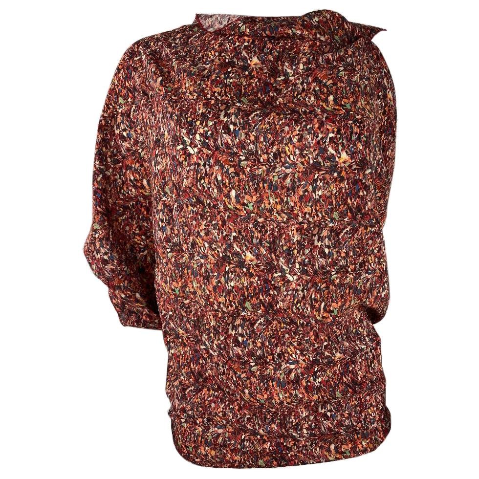 Bottega Veneta Abstract Print Short Sleeve Blouse EU 38: Bottega Veneta Abstract Print Short Sleeve Blouse EU 38 Bottega Veneta blouse top with a multicolored abstract pattern print and short sleeves. It features an asymmetric fit design and is in excellent