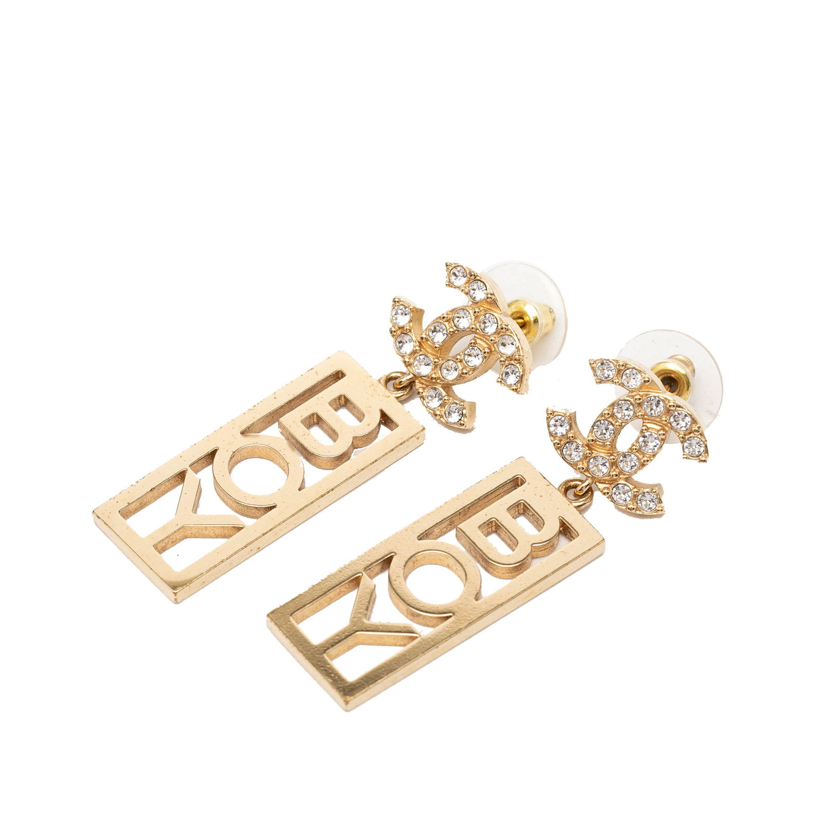 Chanel Boy Swing CC Earrings Gold Tone Metal with Crystal Accents (1 of 4)