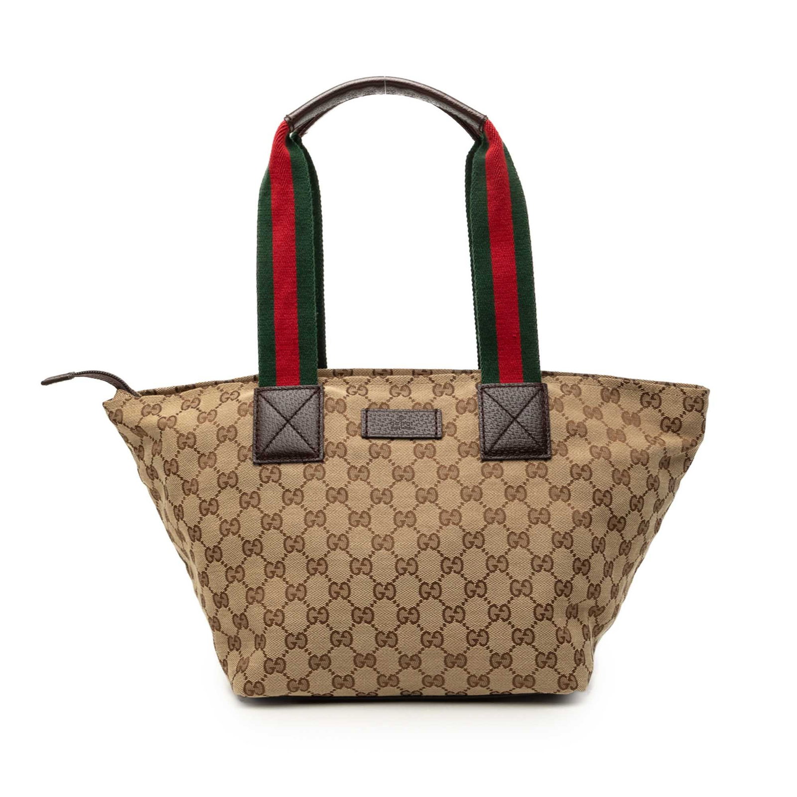 Gucci GG Canvas Web Tote Bag Beige Fabric Leather Trim: Gucci GG Canvas Web Tote Bag Beige Fabric Leather Trim Gucci GG Canvas Web Tote with a canvas body, leather trim, flat nylon handles, top zip closure, and interior zip and slip pockets. Made in Italy.