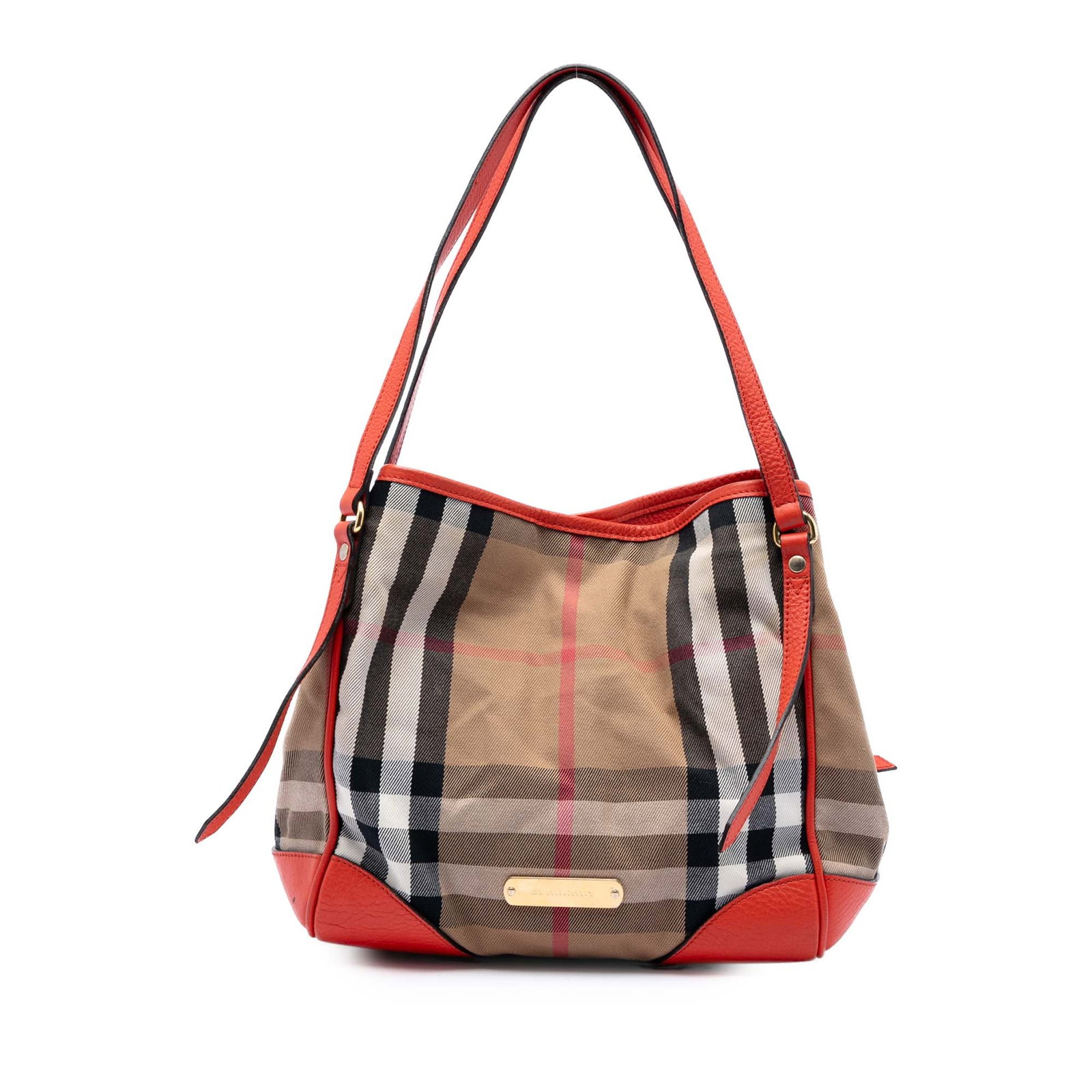 Burberry Canterbury Tote Small House Check Canvas Bridle Bag: Burberry Canterbury Tote Small House Check Canvas Bridle Bag This Burberry Canterbury tote features the House Check canvas design with leather trim and flat leather straps. The open-top silhouette has