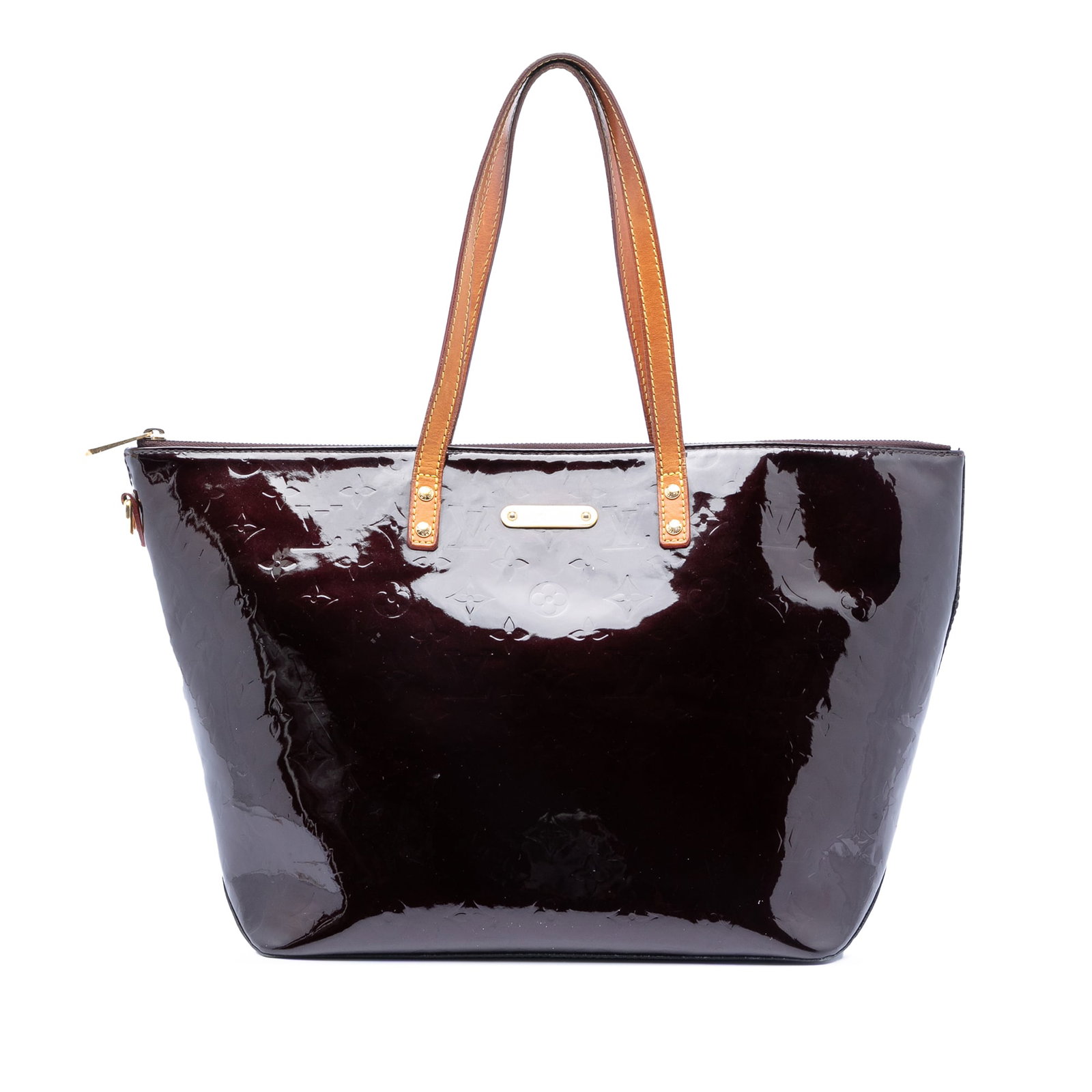 Louis Vuitton Bellevue GM Monogram Vernis Purple Bag: Louis Vuitton Bellevue GM Monogram Vernis Purple Bag This Louis Vuitton Monogram Vernis Bellevue GM bag features a vernis leather body in a striking purple color, complemented by flat vachetta leather