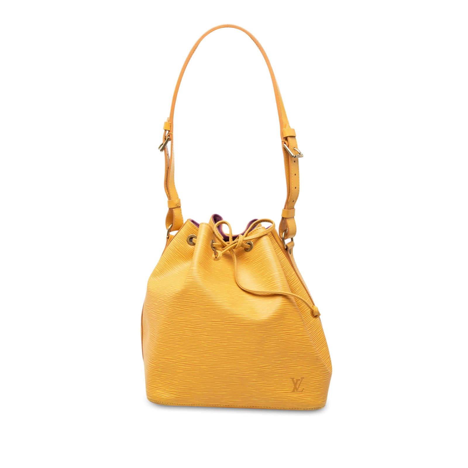 Louis Vuitton Petit Noe Epi Leather Shoulder Bag Yellow: Louis Vuitton Petit Noe Epi Leather Shoulder Bag Yellow Louis Vuitton Epi Petit Noe shoulder bag crafted in yellow Epi leather with an adjustable flat leather shoulder strap and drawstring closure. Ma