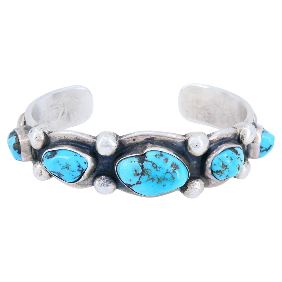 Sterling Silver Navajo Cuff Bracelet with 5 Turquoise Cabochons (1 of 9)