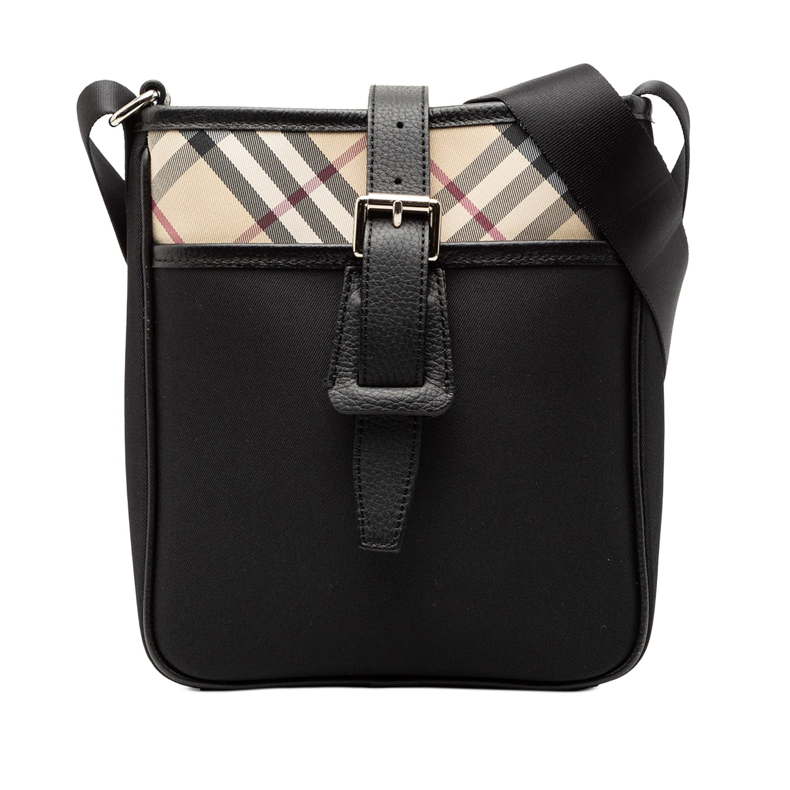 Canvas Crossbody Bag with Nova Check Trim and Adjustable Strap by Burberry: Canvas Crossbody Bag with Nova Check Trim and Adjustable Strap by Burberry This Burberry Nova Check Trimmed Canvas Crossbody bag features a durable nylon body with leather trim and an adjustable flat 