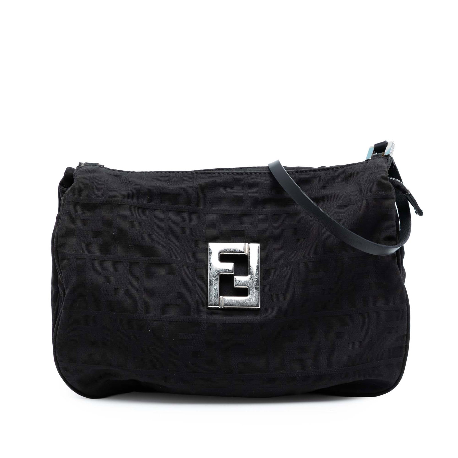 Fendi Zucca Pattern Fabric Shoulder Purse with Leather Straps: Fendi Zucca Pattern Fabric Shoulder Purse with Leather Straps This Fendi Zucca Canvas Shoulder Bag features a durable canvas body with the signature Zucca pattern, complemented by flat leather straps.