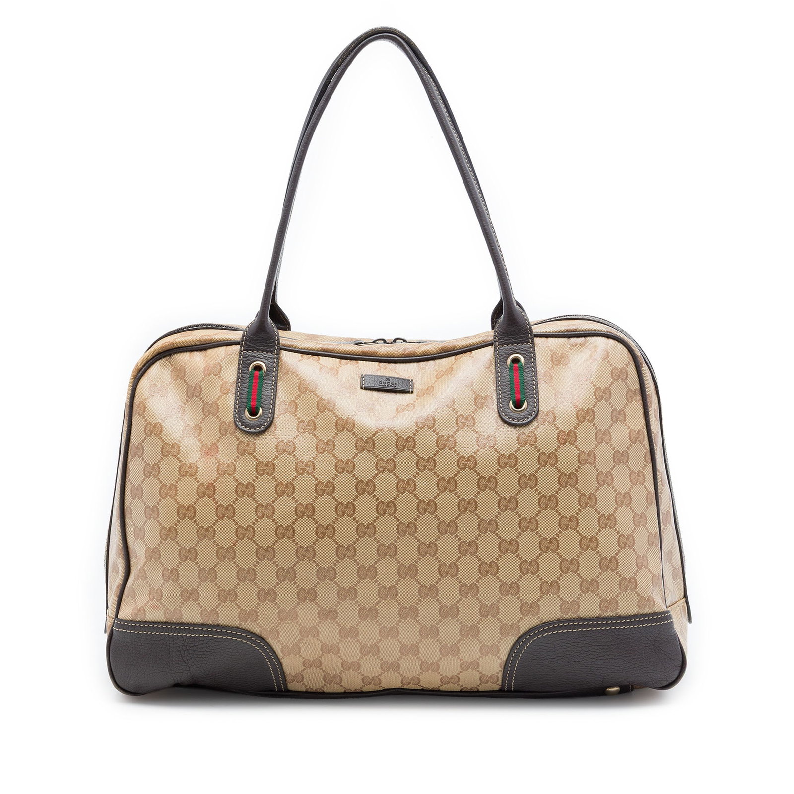 Gucci Princy GG Crystal Web Nylon Shoulder Bag Beige: Gucci Princy GG Crystal Web Nylon Shoulder Bag Beige Gucci GG Crystal Web Princy shoulder bag with a nylon body, leather trim, flat leather handles, and a top zip-around closure. The interior includes