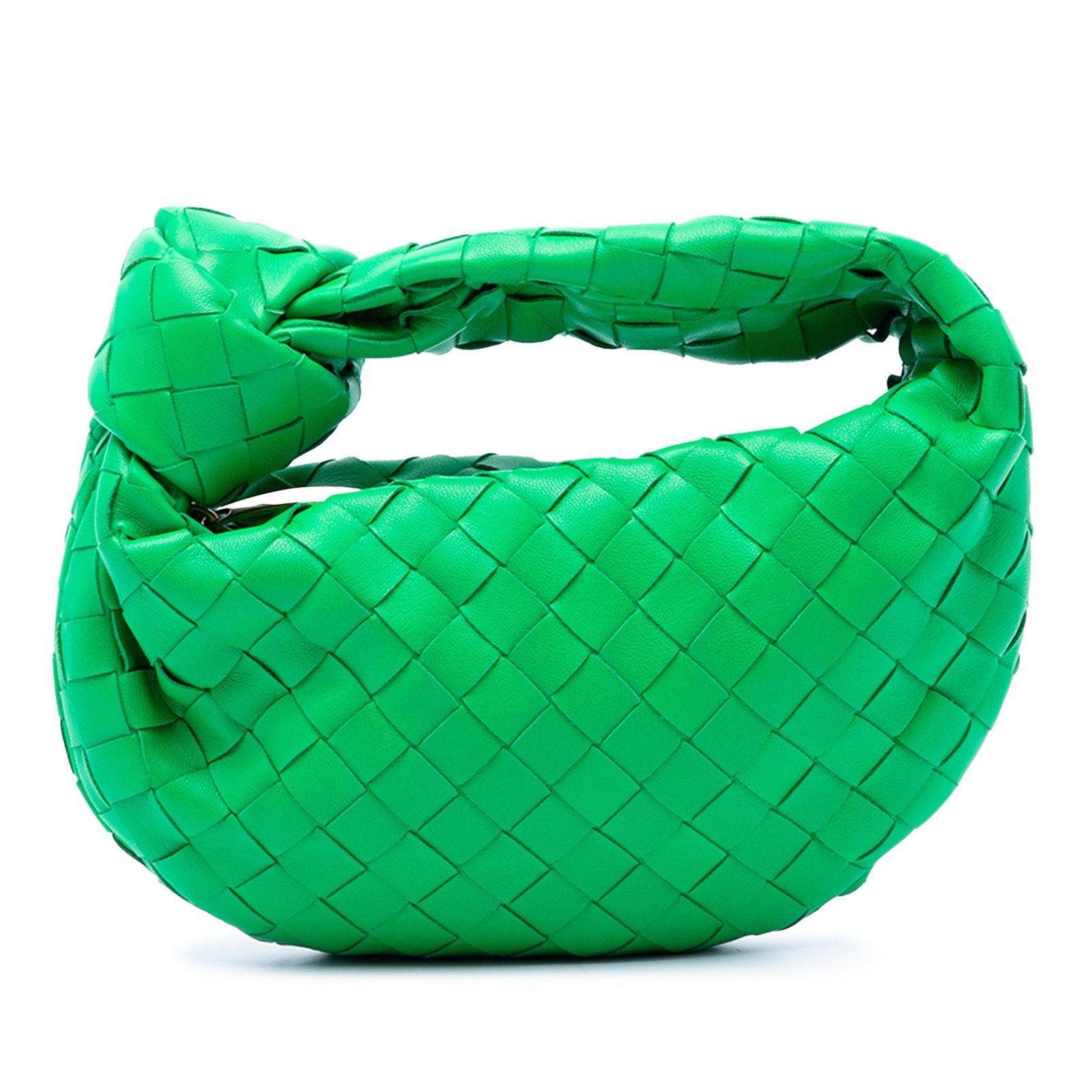 Bottega Veneta Jodie Mini Intrecciato Nappa Leather Bag: Bottega Veneta Jodie Mini Intrecciato Nappa Leather Bag Bottega Veneta Mini Nappa Intrecciato Jodie in green leather with the brand's signature woven construction. The bag features a woven and knotted