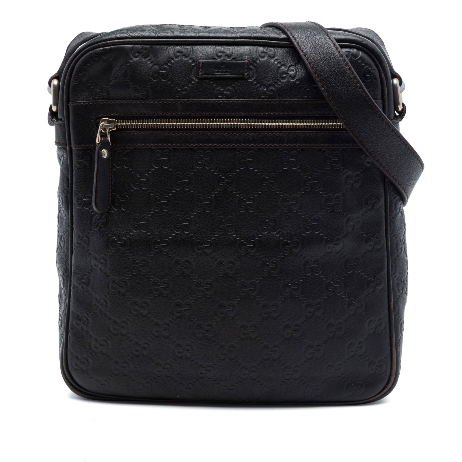 Gucci Guccissima Leather Crossbody Bag Black Made in Italy: Gucci Guccissima Leather Crossbody Bag Black Made in Italy Guccissima Crossbody bag in black leather with an adjustable flat leather strap, top zip closure, exterior front zip pocket, and interior zip