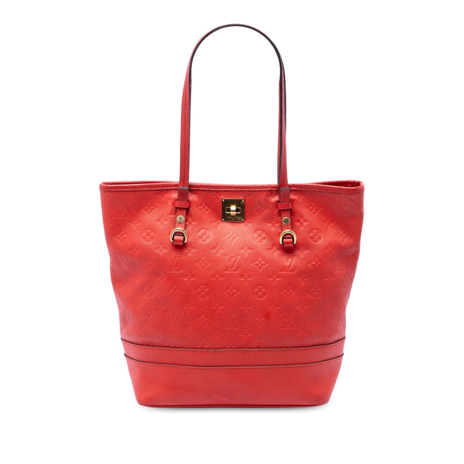 Louis Vuitton Citadine PM Monogram Empreinte Leather Tote Red: Louis Vuitton Citadine PM Monogram Empreinte Leather Tote Red Louis Vuitton Monogram Empreinte Citadine PM tote bag in red leather with flat leather handles, a top turn-lock closure, and an interior z