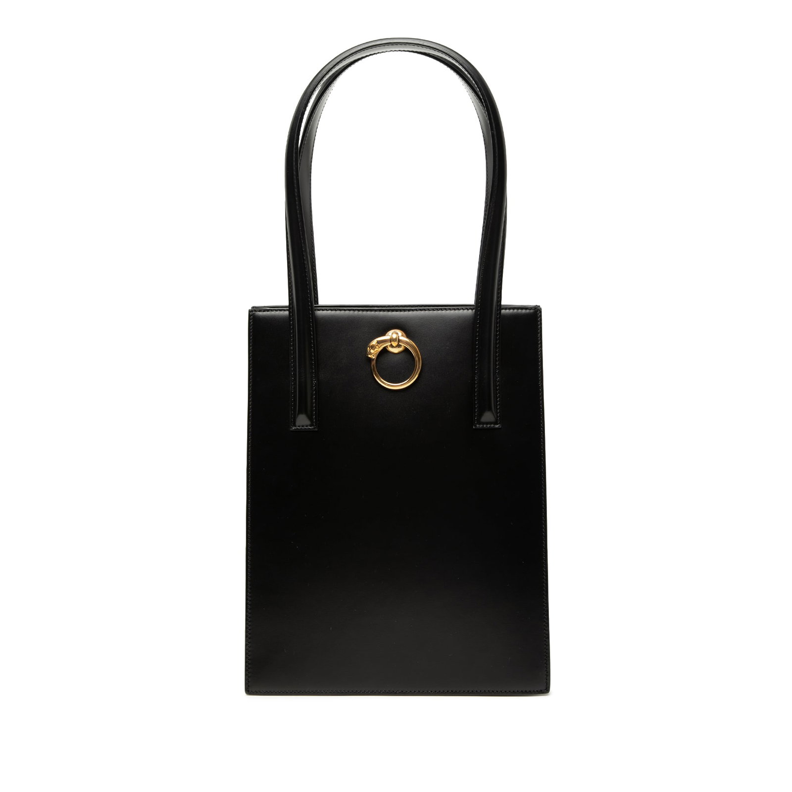 Cartier Panthere Leather Tote Bag Black Italy: Cartier Panthere Leather Tote Bag Black Italy Leather tote bag with a leather body, ring detail, flat leather straps, open top with magnetic snap closure, and an interior zip pocket. Made in Italy and