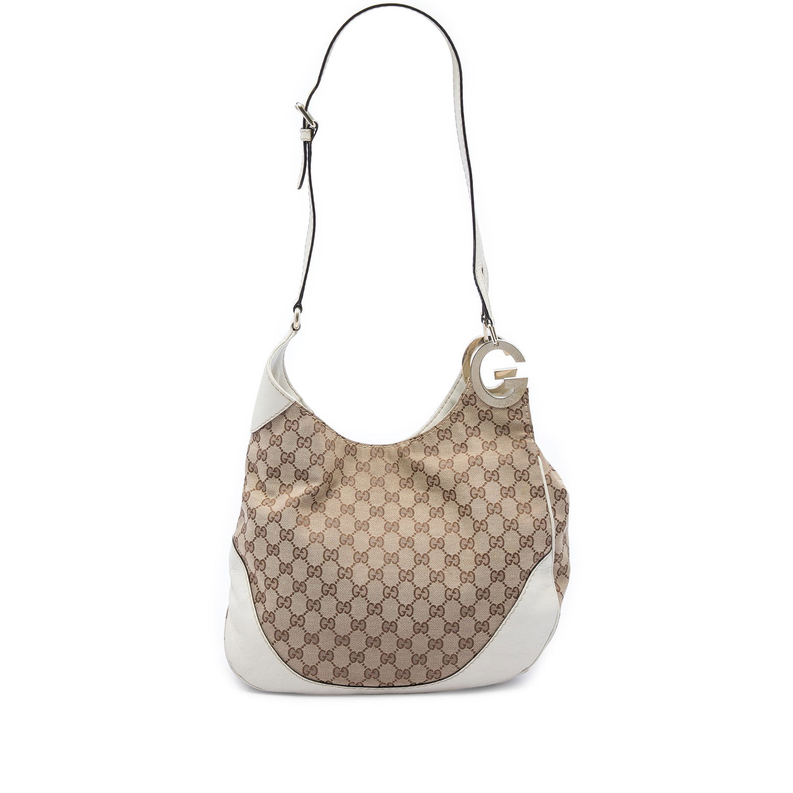 Gucci Charlotte Crossbody Bag GG Canvas Beige Leather Trim: Gucci Charlotte Crossbody Bag GG Canvas Beige Leather Trim Gucci Charlotte crossbody bag in beige GG canvas with leather trim. This shoulder-style design features an adjustable flat leather strap, an 
