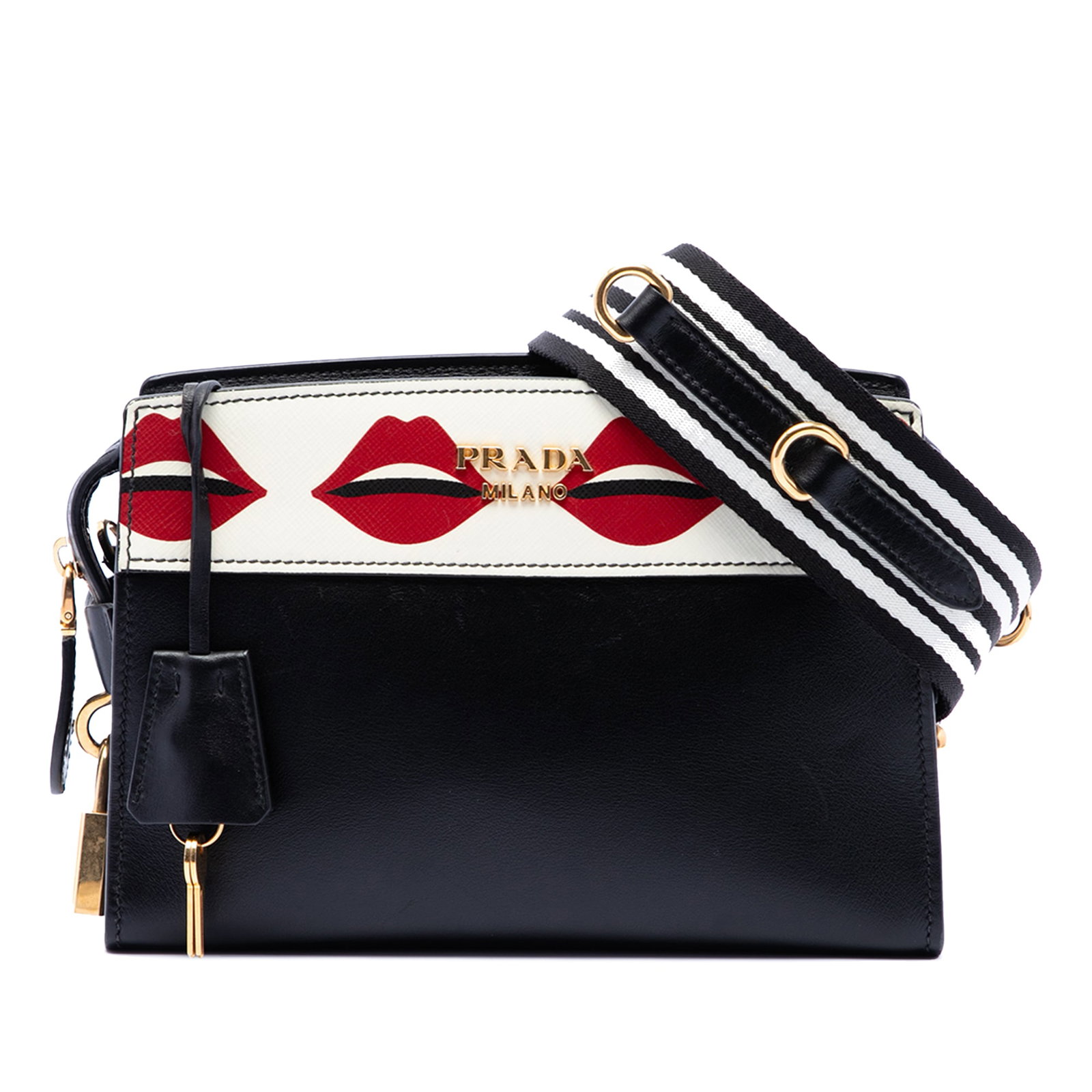 Prada Esplanade Lip Print Leather Crossbody Bag Black (1 of 6)