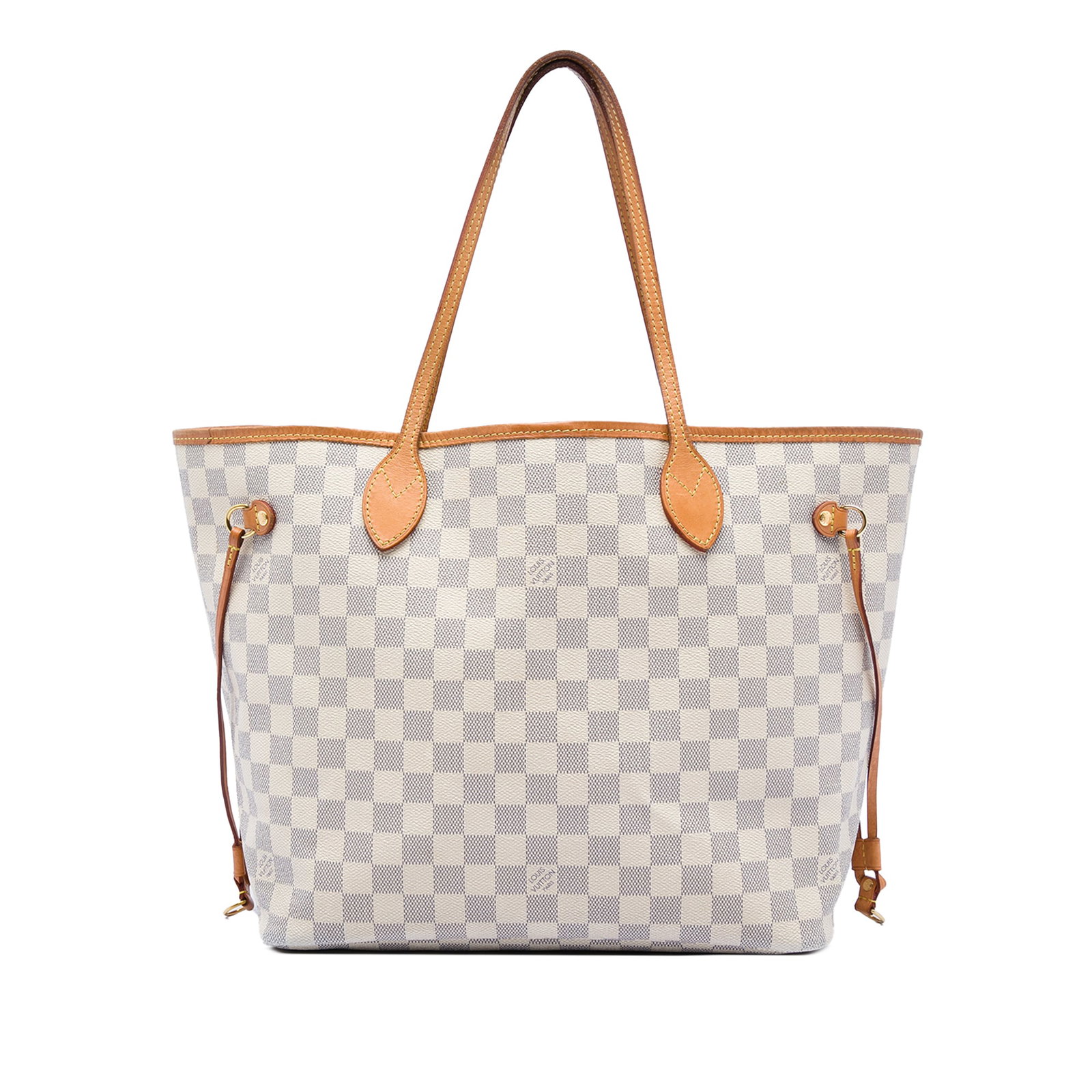 Louis Vuitton Neverfull MM Damier Azur Tote Bag: Louis Vuitton Neverfull MM Damier Azur Tote Bag Louis Vuitton Damier Azur Neverfull MM tote bag crafted with a damier azur canvas body and vachetta leather trim. It features flat vachetta leather hand