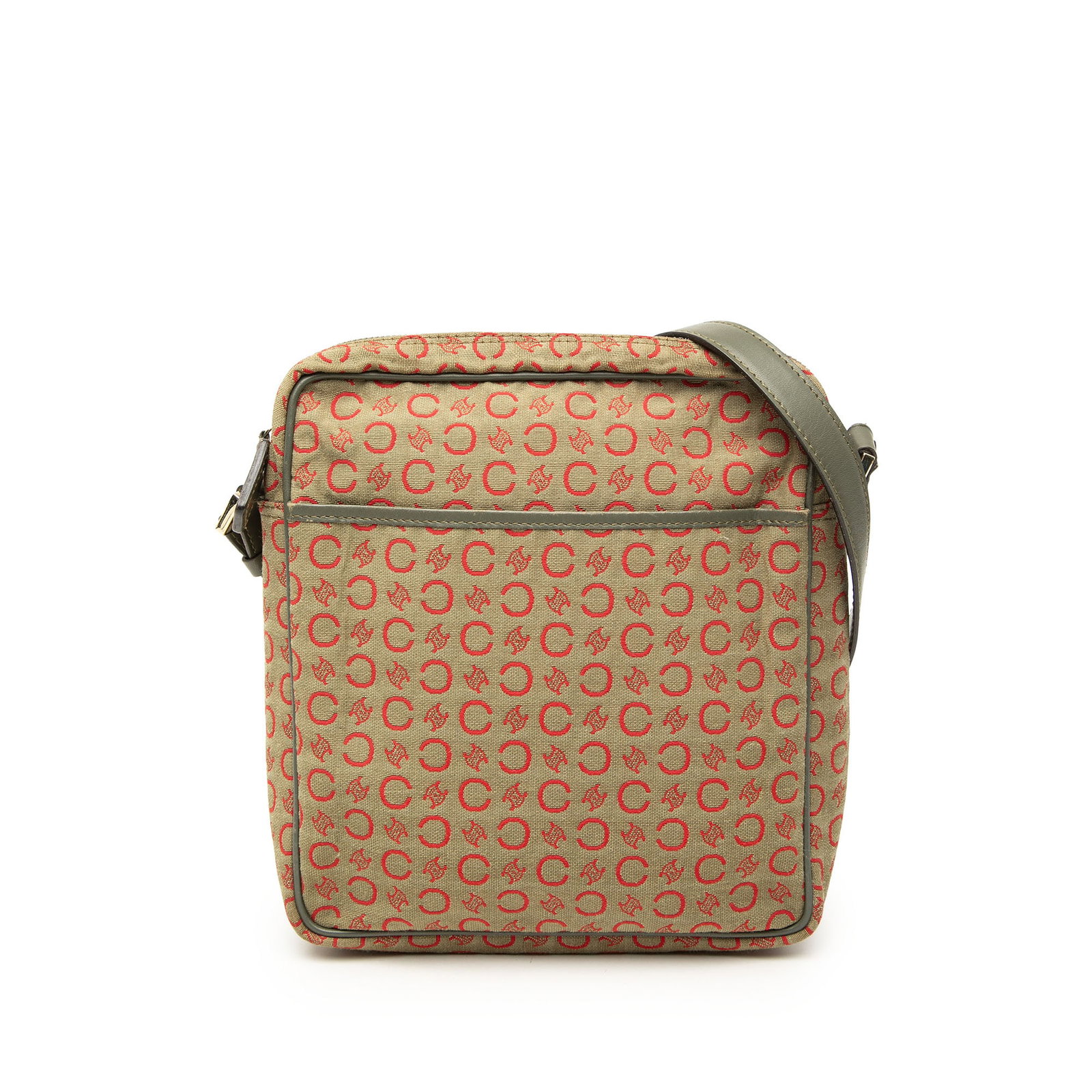 Celine C Macadam Crossbody Bag in Beige Canvas: Celine C Macadam Crossbody Bag in Beige Canvas Celine C Macadam canvas crossbody bag with leather trim and a practical zip-top design. The bag features a flat leather strap, an exterior front slip poc