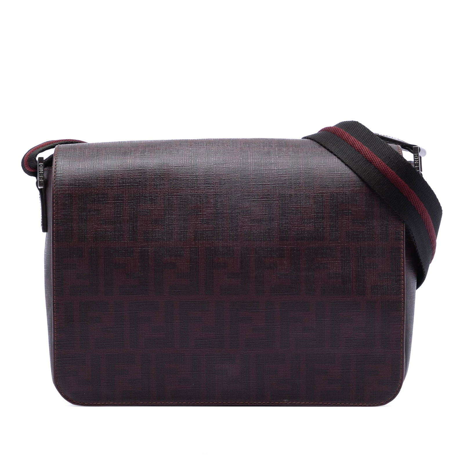 Fendi Zucca Spalmati Red Coated Canvas Crossbody Bag with Flap: Fendi Zucca Spalmati Red Coated Canvas Crossbody Bag with Flap This Fendi Zucca Spalmati Flap Crossbody bag is crafted from coated canvas with leather trim and features an adjustable flat canvas strap