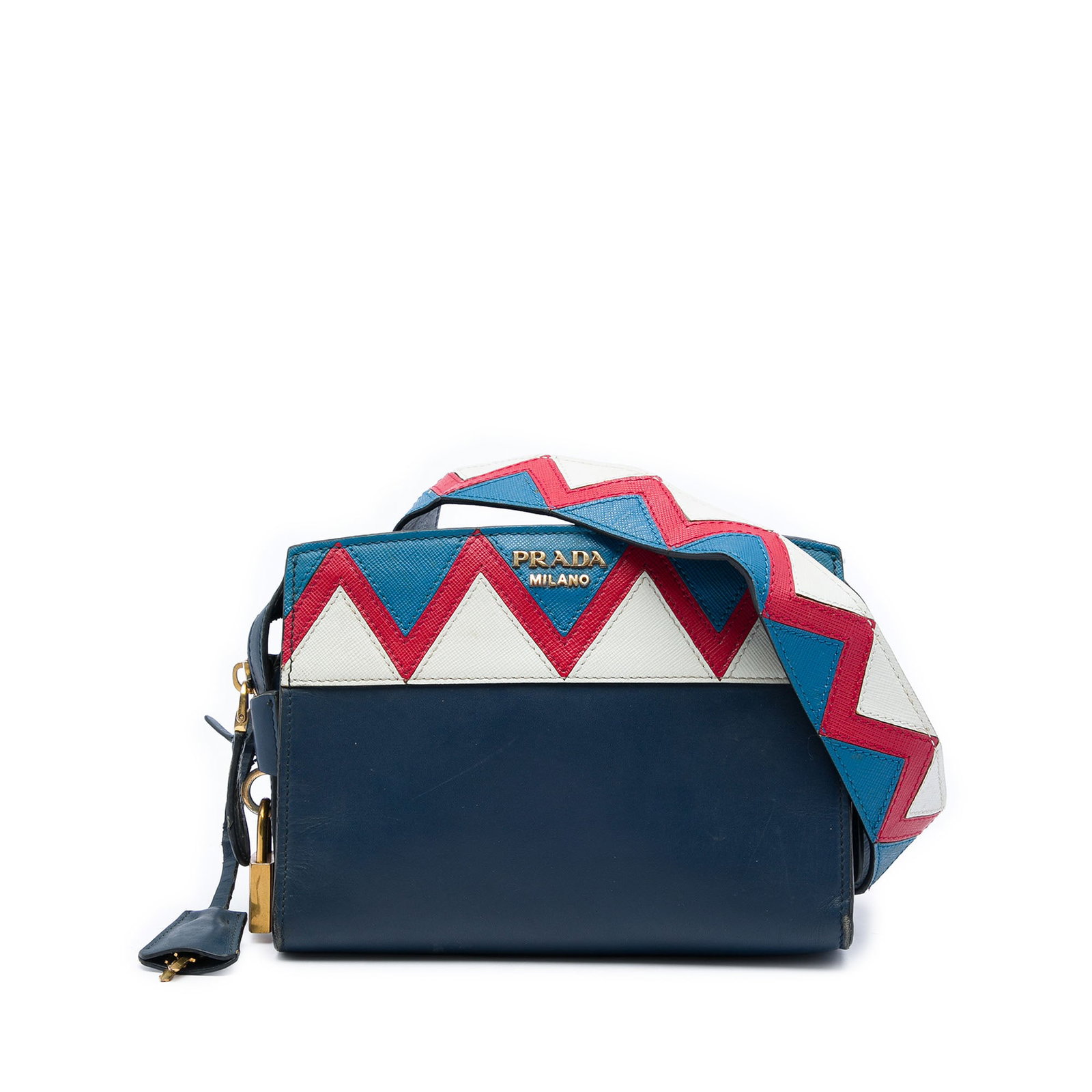 Prada Esplanade Blue Leather Crossbody Bag Saffiano Trim (1 of 5)