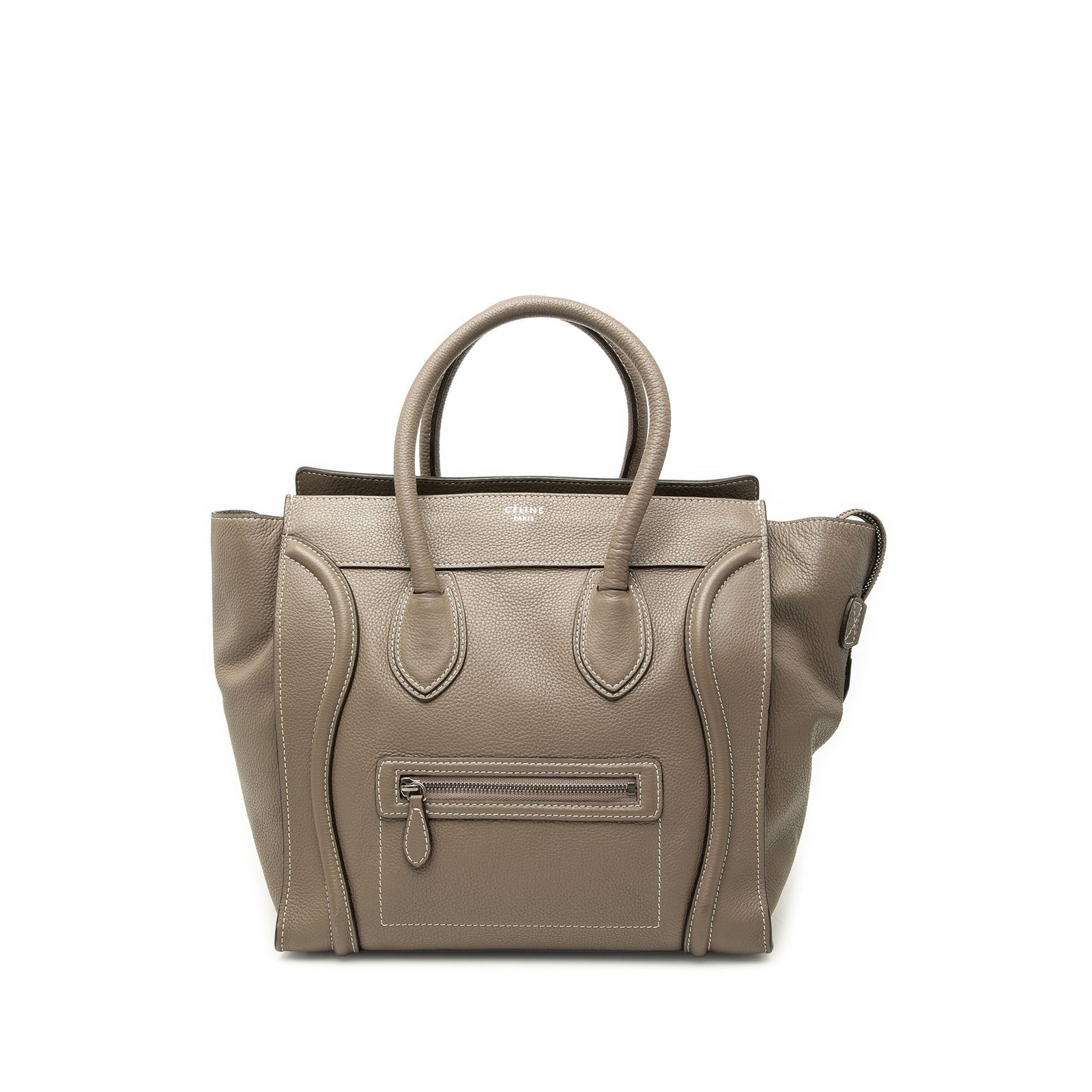 Celine Luggage Mini Tote Brown Calfskin Leather Bag: Celine Luggage Mini Tote Brown Calfskin Leather Bag Celine Mini Calfskin Luggage Tote in brown leather. This tote features rolled leather handles, a top zip closure, an exterior front zip pocket, and 