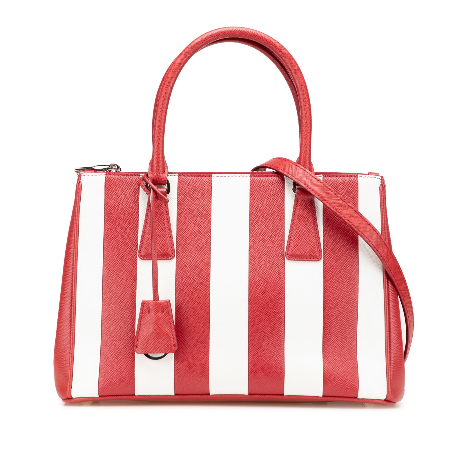 Prada Small Bicolor Saffiano Galleria Satchel Red Leather Bag: Prada Small Bicolor Saffiano Galleria Satchel Red Leather Bag Elevate your style with this chic Prada Small Bicolor Saffiano Galleria Double Zip Satchel, crafted from premium saffiano leather. This de