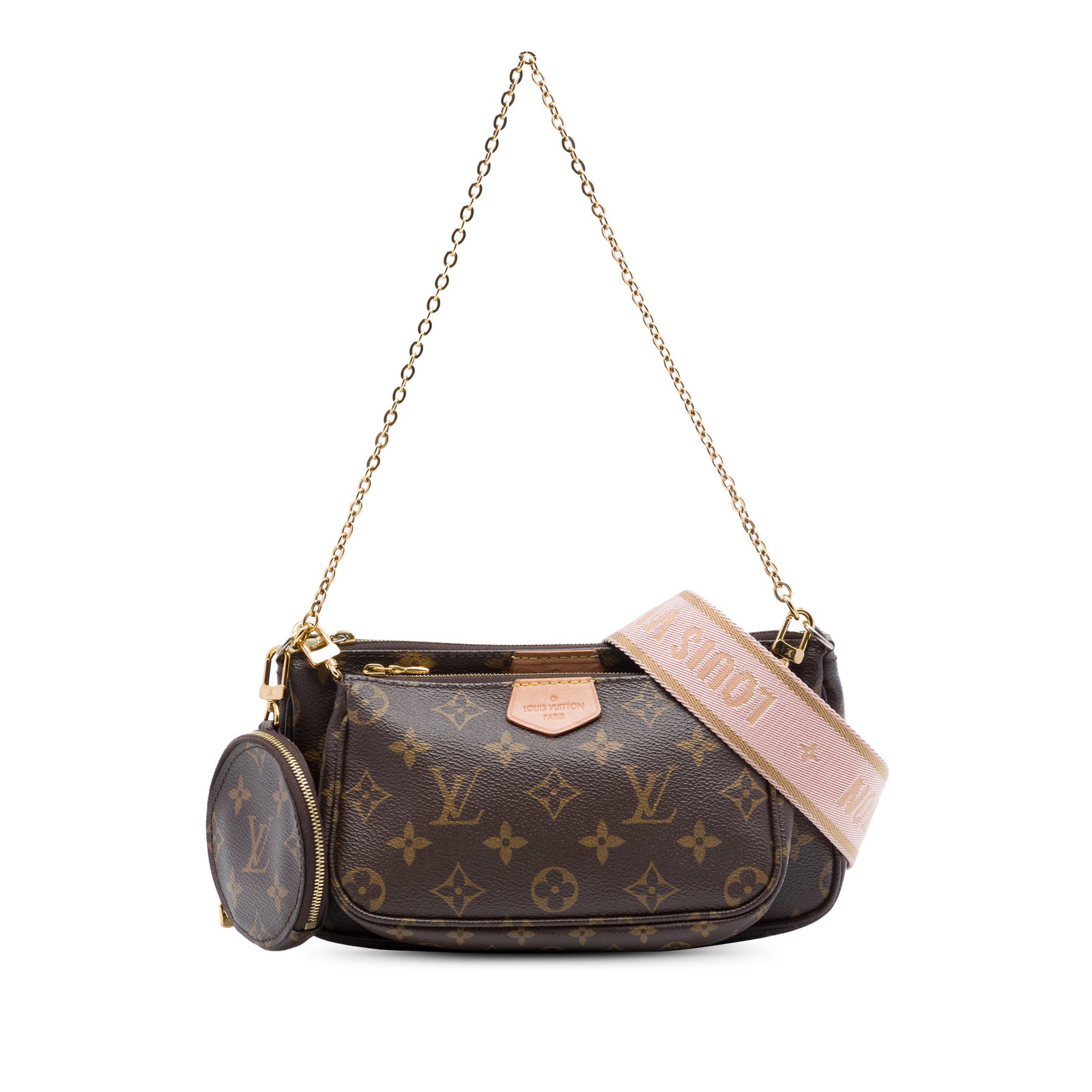 Louis Vuitton Multi Pochette Accessoires Monogram Canvas Bag: Louis Vuitton Multi Pochette Accessoires Monogram Canvas Bag Louis Vuitton Monogram Multi Pochette Accessoires bag with a monogram canvas body, detachable chain link strap, detachable flat canvas shou