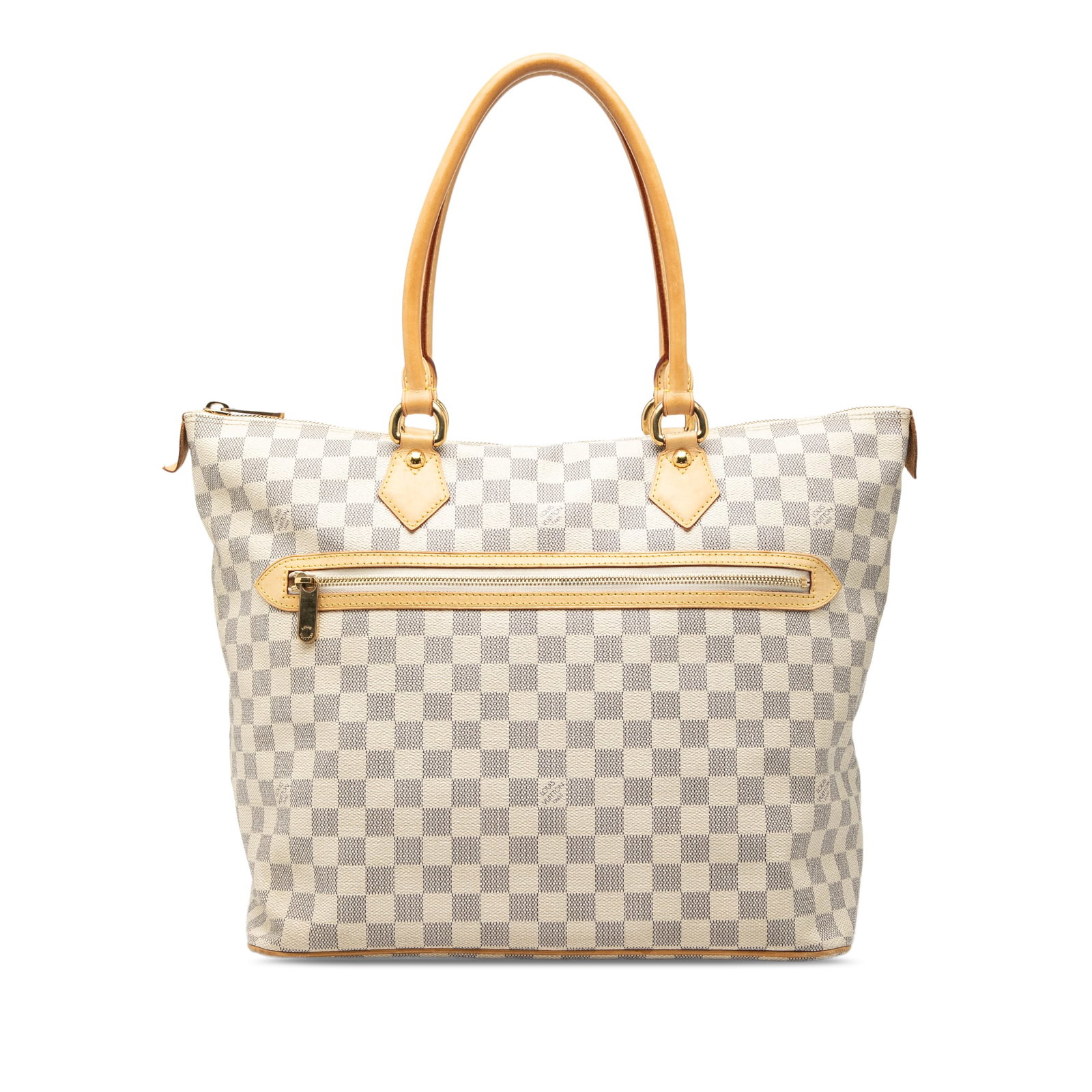 Louis Vuitton Saleya GM Damier Azur tote bag: Louis Vuitton Saleya GM Damier Azur tote bag Louis Vuitton Damier Azur Saleya GM tote bag with a damier canvas body, rolled vachetta leather straps, top zip closure, exterior front zip pocket, and int