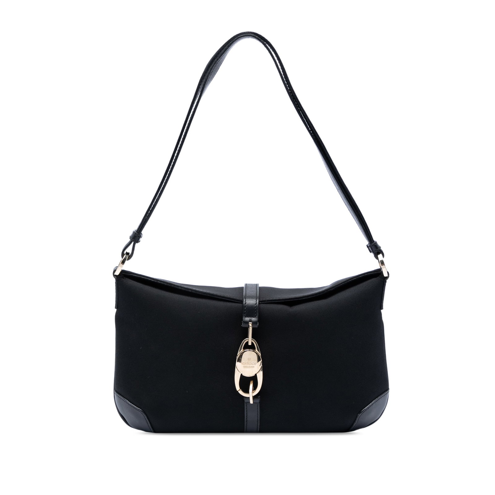 Gucci Jackie Hobo Black Canvas Shoulder Bag: Gucci Jackie Hobo Black Canvas Shoulder Bag Gucci Canvas Jackie Hobo shoulder bag with a black canvas body and leather trim. It features an adjustable flat leather strap, an open top with a lock closu