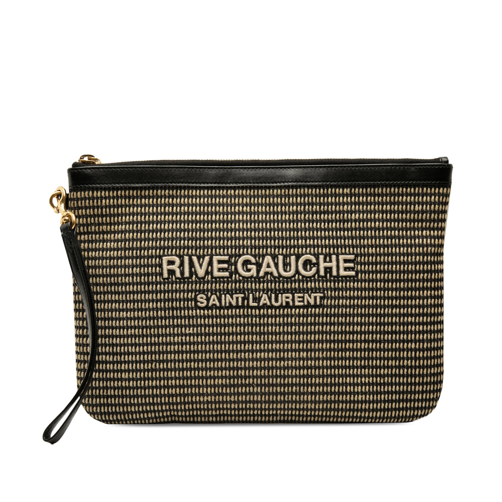 Saint Laurent Rive Gauche raffia wristlet clutch with leather trim (1 of 6)