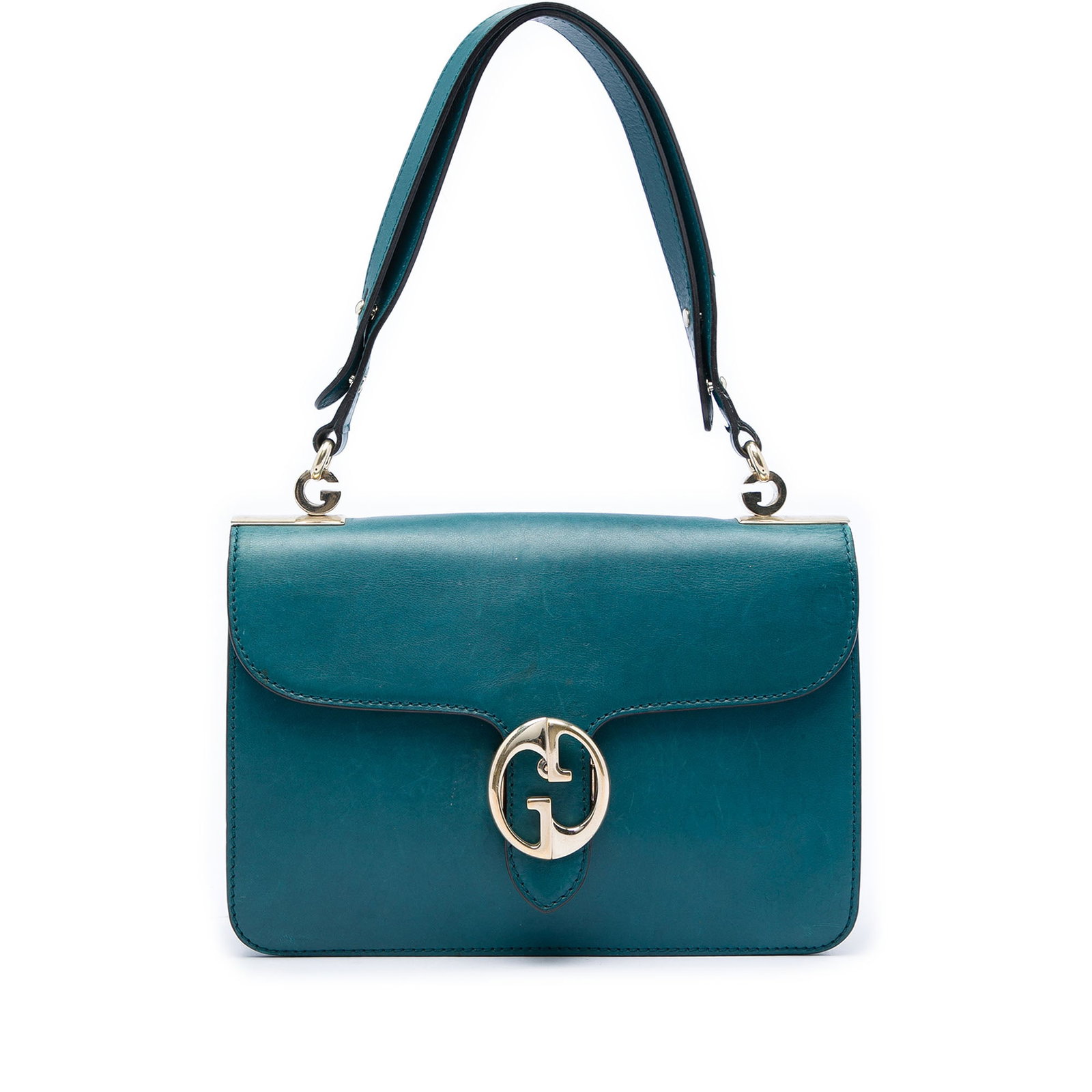 Gucci 1973 Flap Medium Leather Shoulder Bag Blue: Gucci 1973 Flap Medium Leather Shoulder Bag Blue Gucci 1973 flap shoulder bag crafted in blue calfskin leather with a structured flap front and metal lock closure. The interior includes zip and slip p