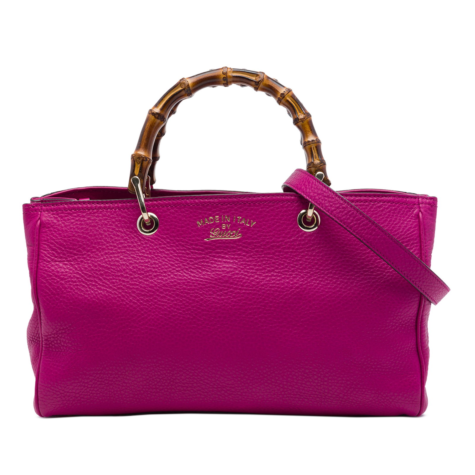 Gucci Bamboo Shopper Medium Pink Calfskin Leather Satchel: Gucci Bamboo Shopper Medium Pink Calfskin Leather Satchel Medium Gucci Bamboo Shopper satchel in pink calfskin leather with bamboo top handles and a detachable flat leather shoulder strap. The bag fea