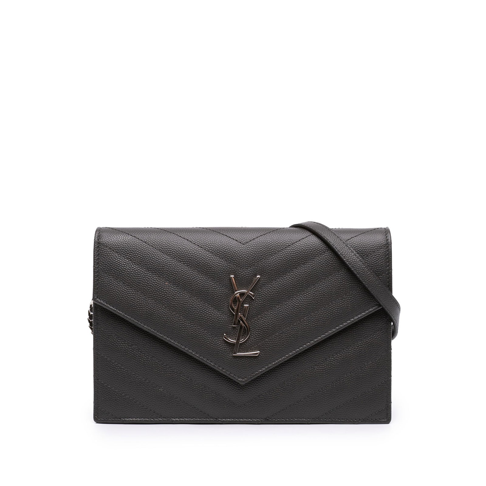 Saint Laurent Cassandre Envelope Chain Wallet Gray Leather (1 of 6)