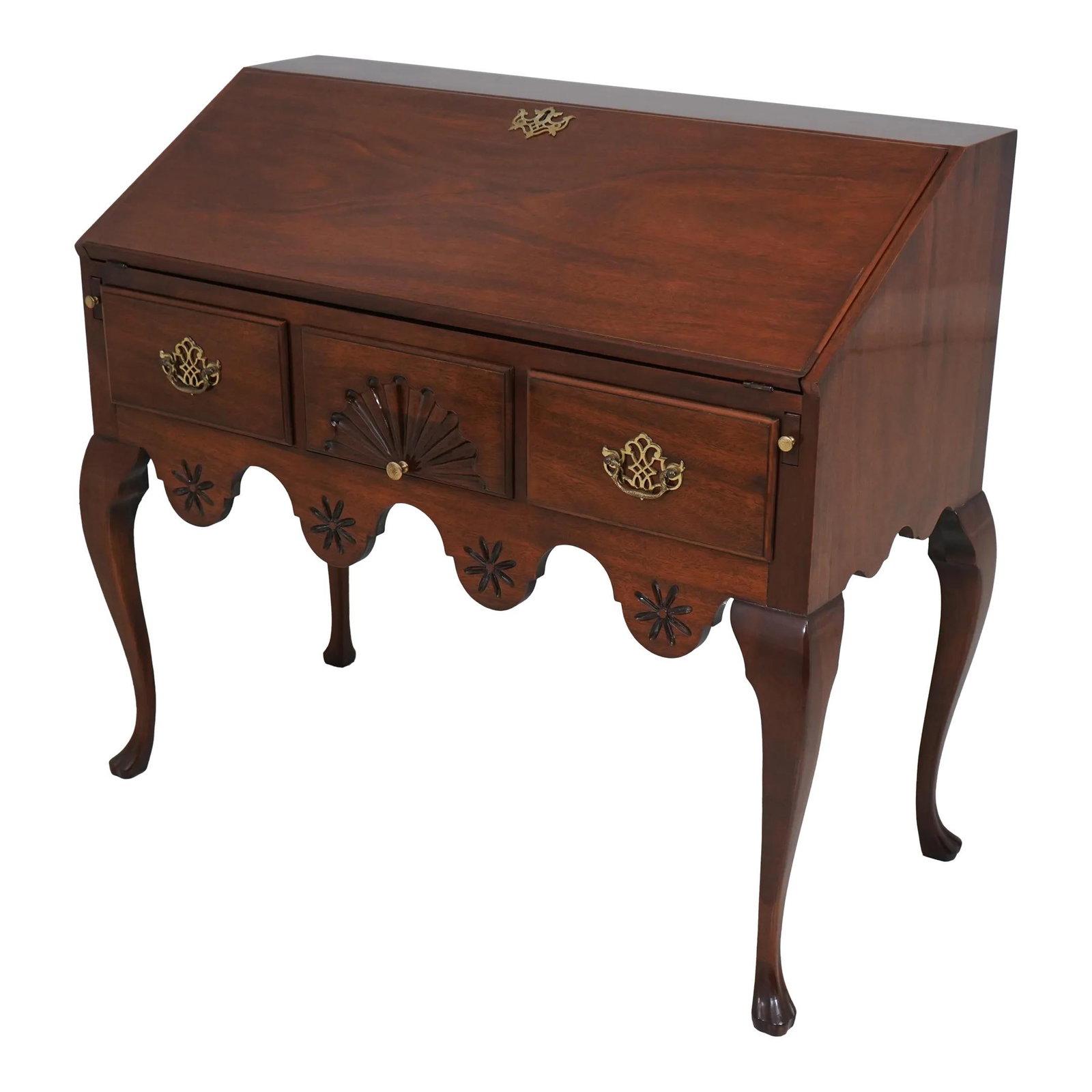 Baker Queen Anne Drop Front Secretary Desk Dovetailed Walnut Finish (1 of 10)