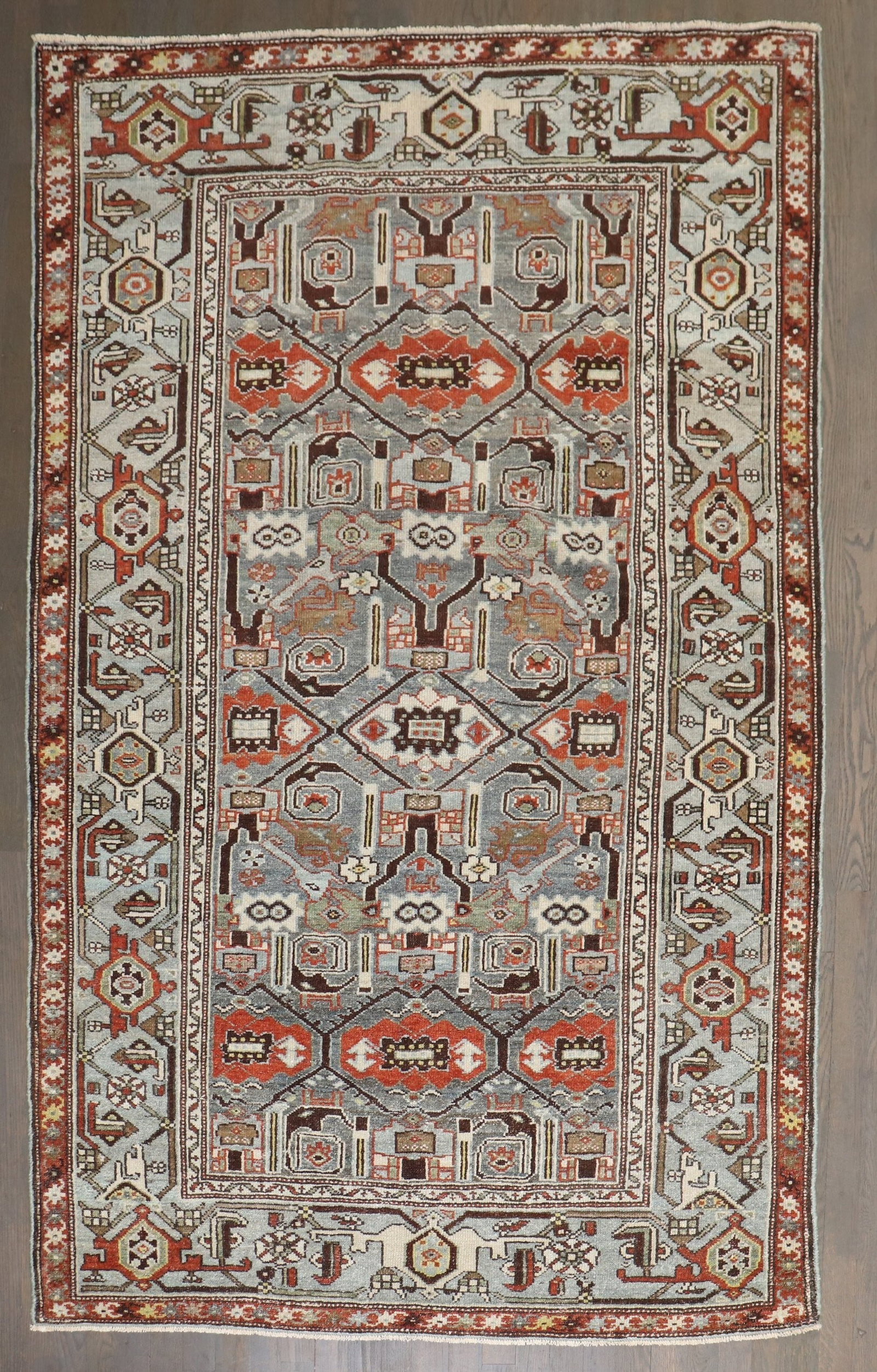 4' 5" x 6' 11" Persian Malayer Rug 1920s Accent Carpet: 4' 5" x 6' 11" Persian Malayer Rug 1920s Accent Carpet Antique Persian Malayer accent rug from the 1920s. This pre-owned piece features the classic Malayer type and is presented in an accent size. Spe
