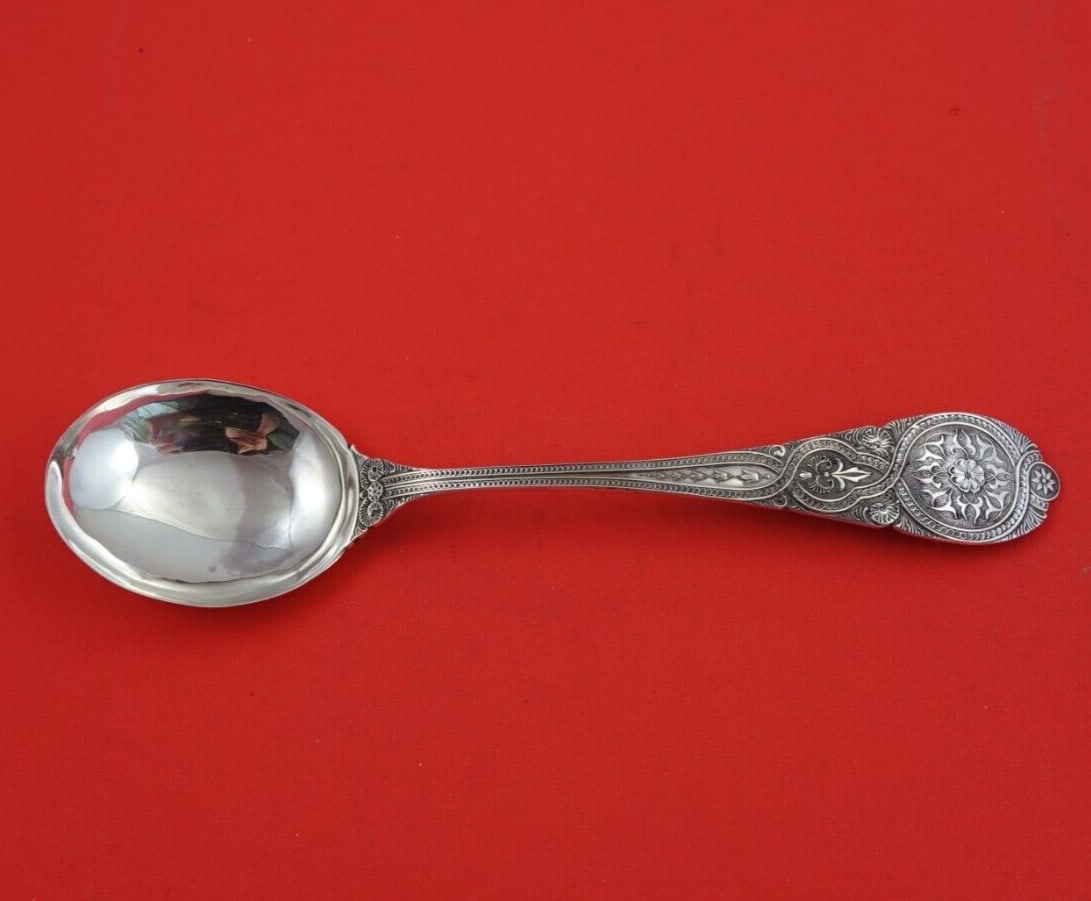 Wendt Moresque Sterling Silver 8 Inch Gumbo Soup Spoon Monogrammed: Wendt Moresque Sterling Silver 8 Inch Gumbo Soup Spoon Monogrammed This exquisite 8" gumbo soup spoon is part of the Moresque pattern crafted by Wendt, a renowned maker of sterling silverware. Dating 