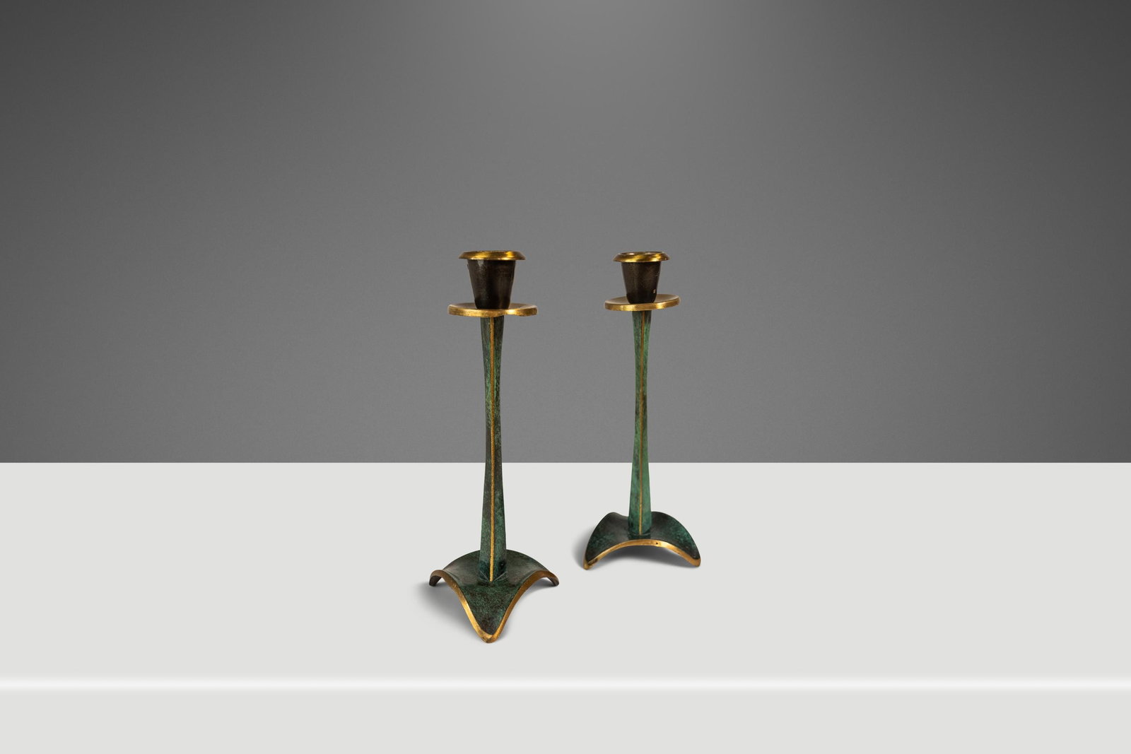 Pair of Oppenheim Brass Judaica Candle Holders With Painted Accents Israel 1980s (1 of 16)