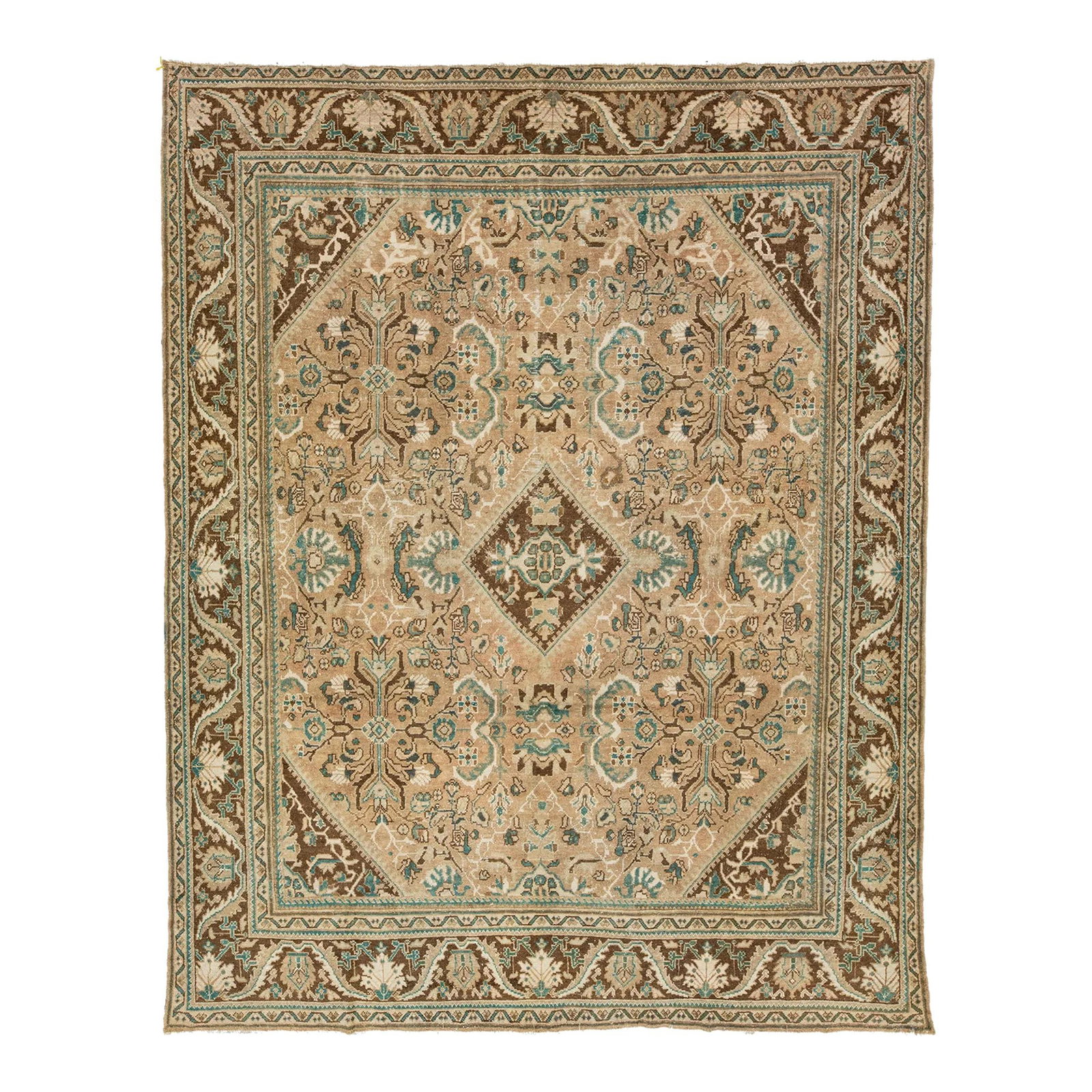 Handmade Vintage Mahal Persian Wool Rug 9'10 x 11'5 Floral Brown: Handmade Vintage Mahal Persian Wool Rug 9'10 x 11'5 Floral Brown This stunning Handmade Vintage Mahal Persian wool rug showcases a rich brown color field, accented by a classic floral motif in blue an