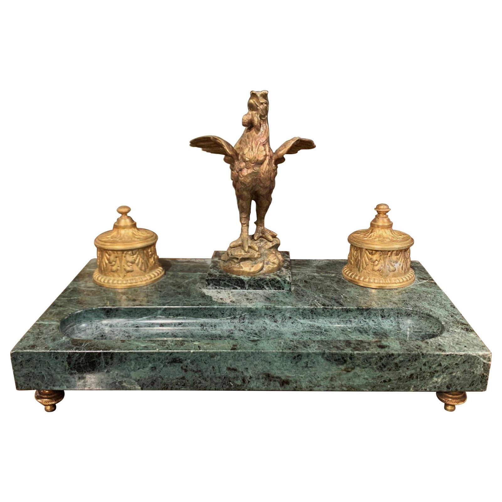 Melotte Signed French Bronze Marble Rooster Desk Inkwell Empire Style (1 of 13)