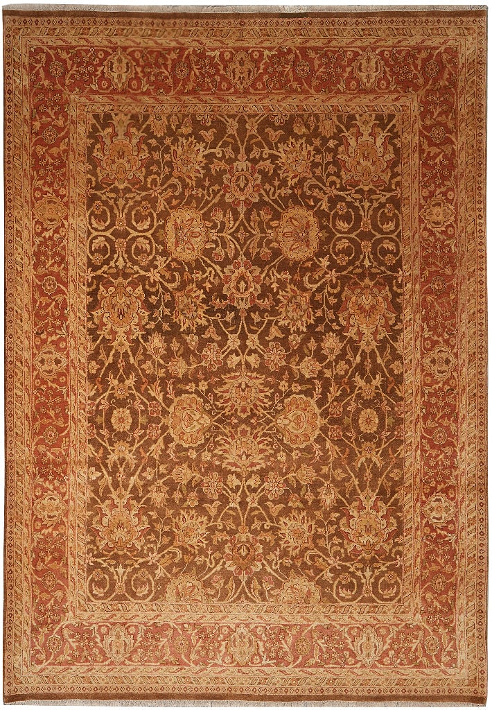 9 x 12 Hand-Knotted Natural Wool Zigler Rug Brown Rust Gold India: 9 x 12 Hand-Knotted Natural Wool Zigler Rug Brown Rust Gold India Free continental US Shipping This hand-knotted area rug showcases a blend of brown shades with accents of rust, gold, beige, and hints