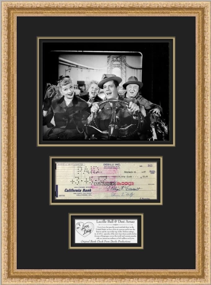 I Love Lucy Desilu Inc Original Bank Check Custom Framed 21x16: I Love Lucy Desilu Inc Original Bank Check Custom Framed 21x16 This unique item features an original bank check dated February 11, 1957, from Desilu Inc., beautifully custom framed. The check, measuri