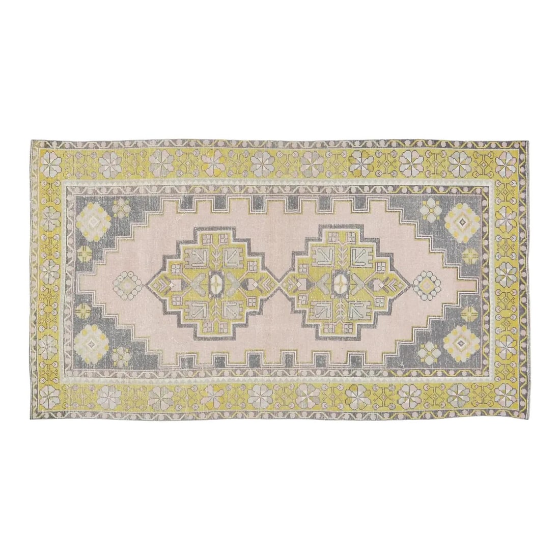 Blush Wool Anatolian Hand Knotted Turkish Rug 3'9" x 7' Vintage 1970s (1 of 7)