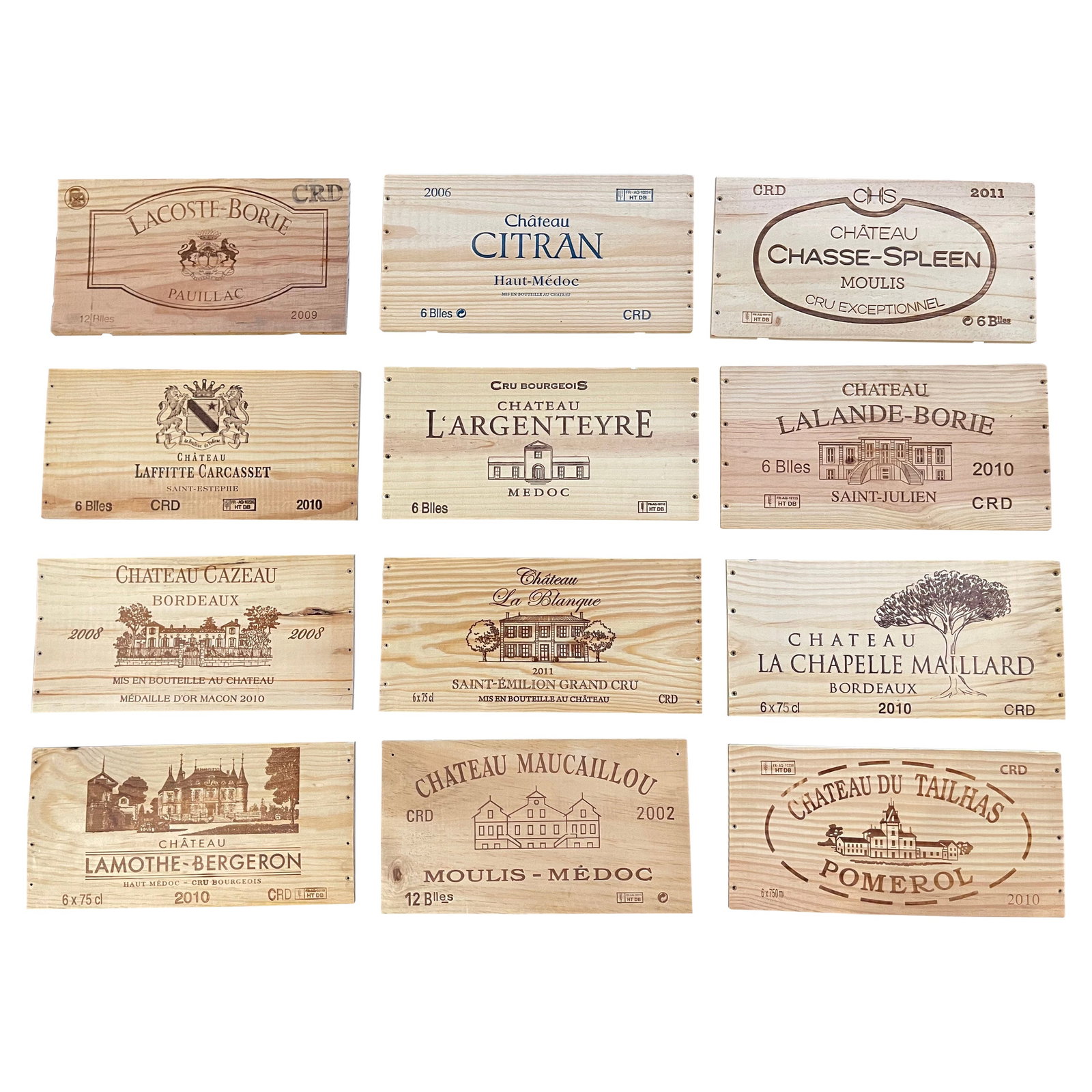 Vintage French Wooden Wine Crate Labels Set of 12 Handcrafted: Vintage French Wooden Wine Crate Labels Set of 12 Handcrafted Enhance your wine cellar decor with this exquisite set of 12 vintage French wooden wine crate labels. Hand-crafted in France, these labels