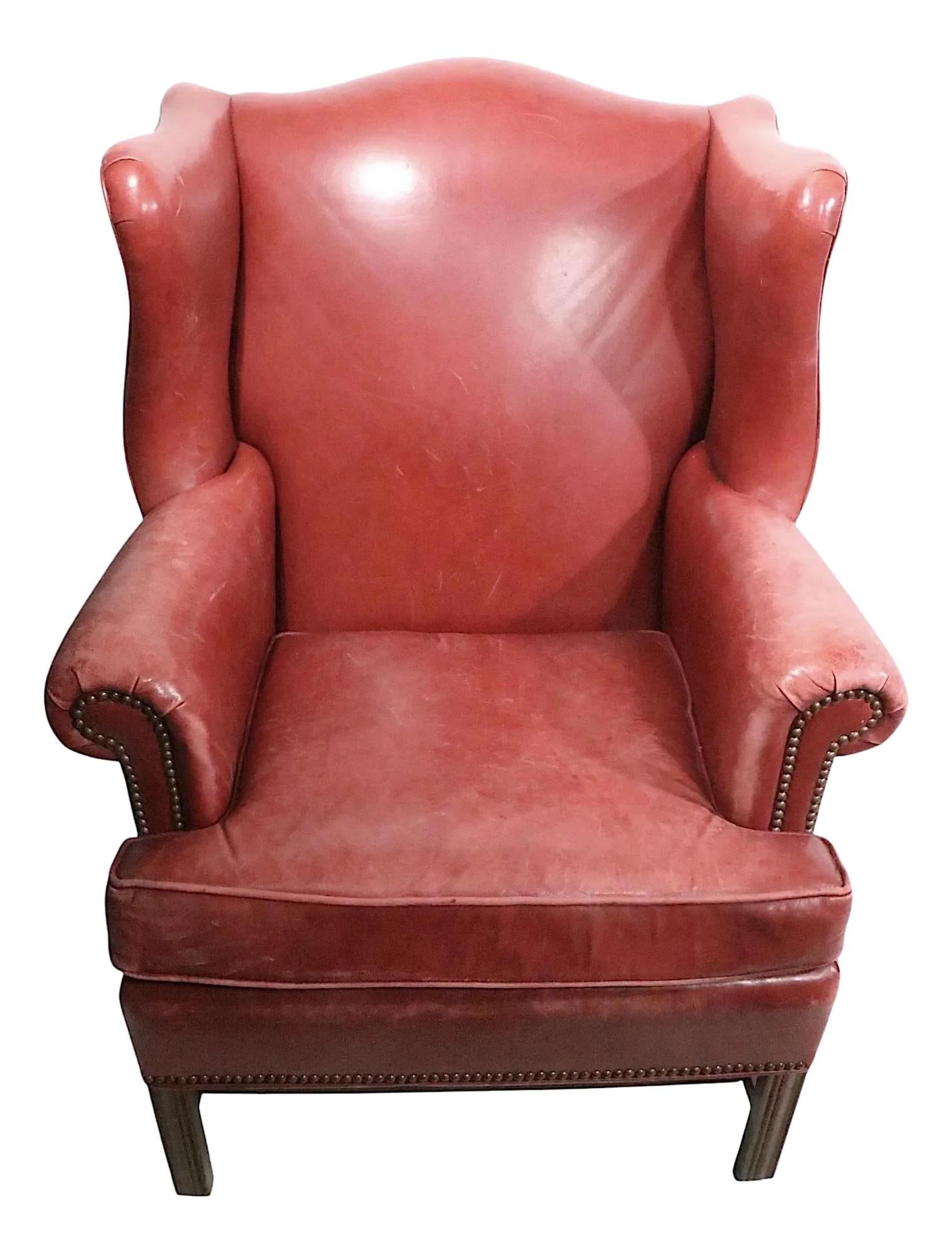 1990s Ethan Allen Classic Leather Wing Chair with Brass Nailheads (1 of 10)