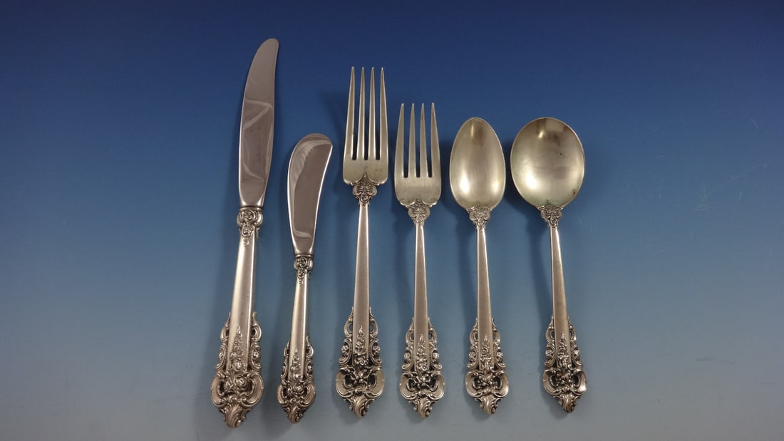 Wallace Grande Baroque Sterling Silver Flatware Set 48 Pieces with Storage Chest: Wallace Grande Baroque Sterling Silver Flatware Set 48 Pieces with Storage Chest This exquisite Grande Baroque flatware set by Wallace is a stunning addition to any dining experience. Crafted from hig