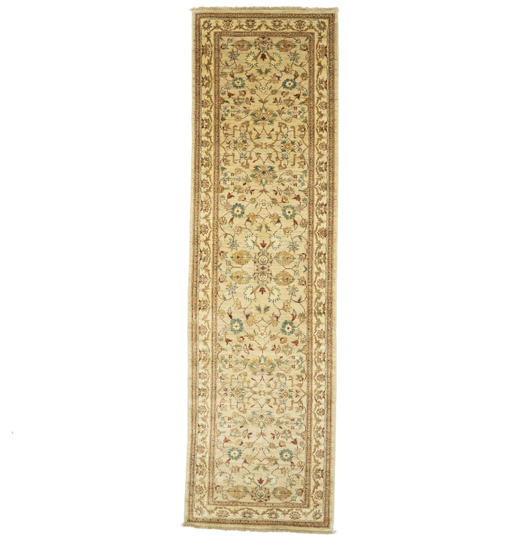 Handmade Floral Peshawar Wool Runner Rug 2'9 x 9'8 for Hall or Kitchen: Handmade Floral Peshawar Wool Runner Rug 2'9 x 9'8 for Hall or Kitchen Enhance your space with this stunning Floral Peshawar Oriental Runner Rug, a beautifully handmade carpet perfect for kitchens, ha
