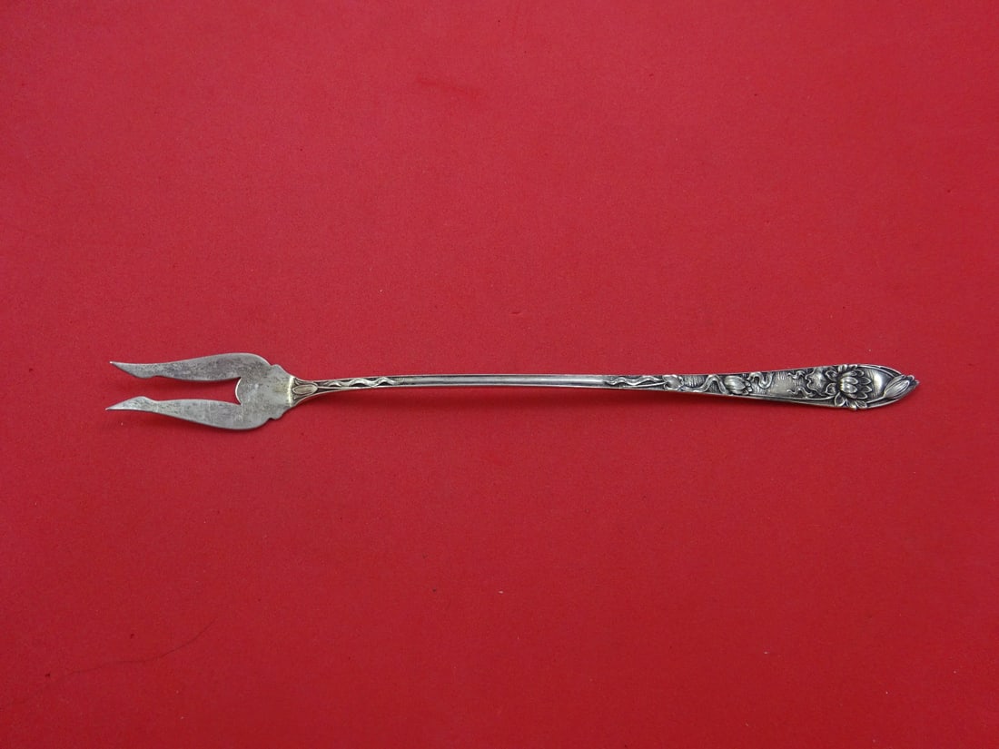 Payne Baker Water Lily Sterling Silver Pickle Fork 7 Inch Two Tine (1 of 1)