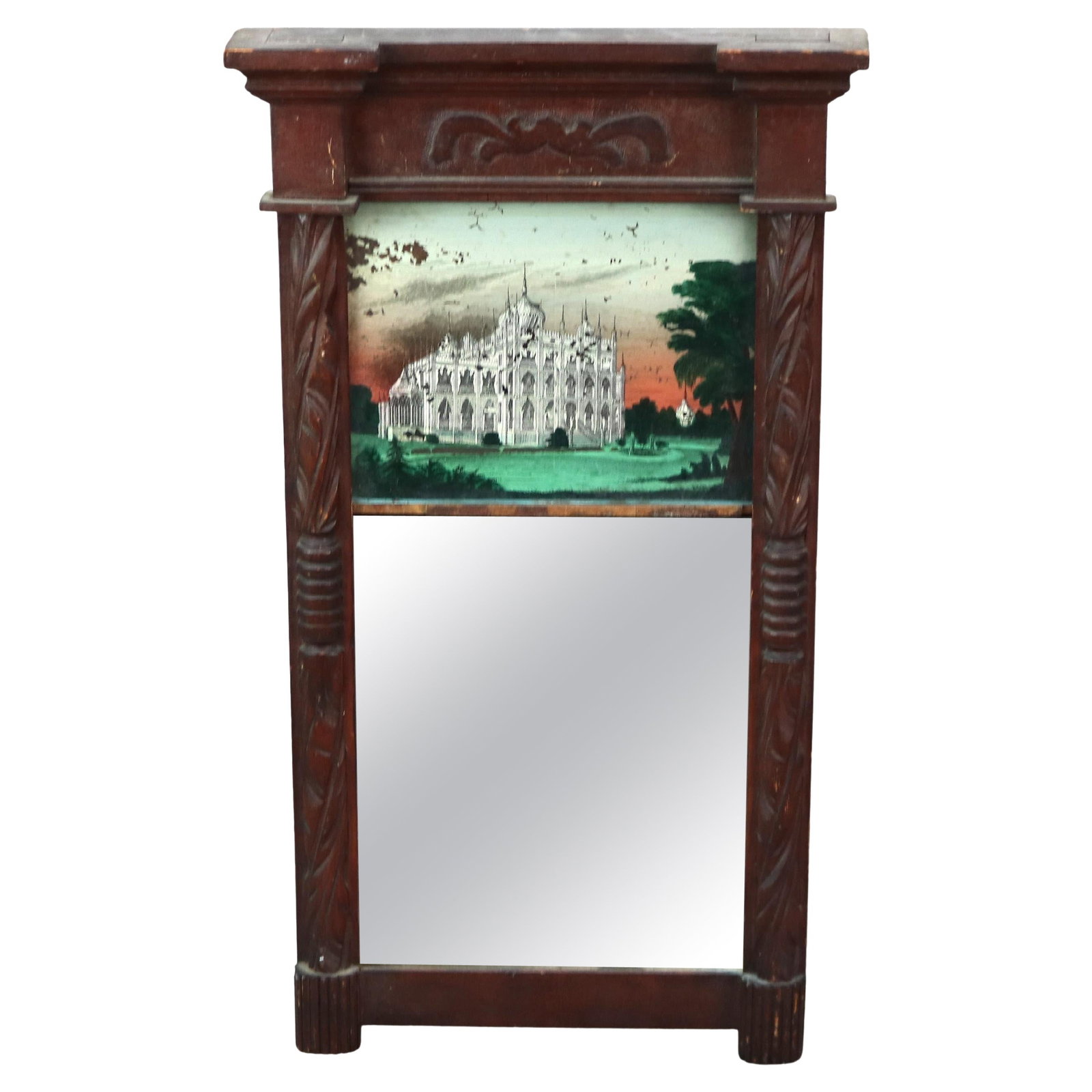 Federal eglomise palace scene mirror c1850 wood frame (1 of 10)