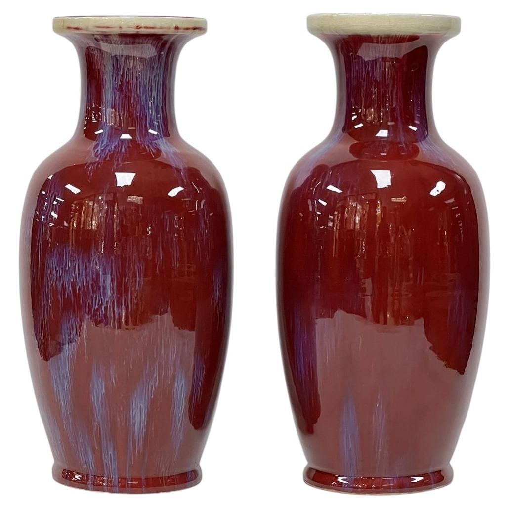 Chinese ceramic vase pair sang de boeuf rust red glaze Qing style (1 of 12)