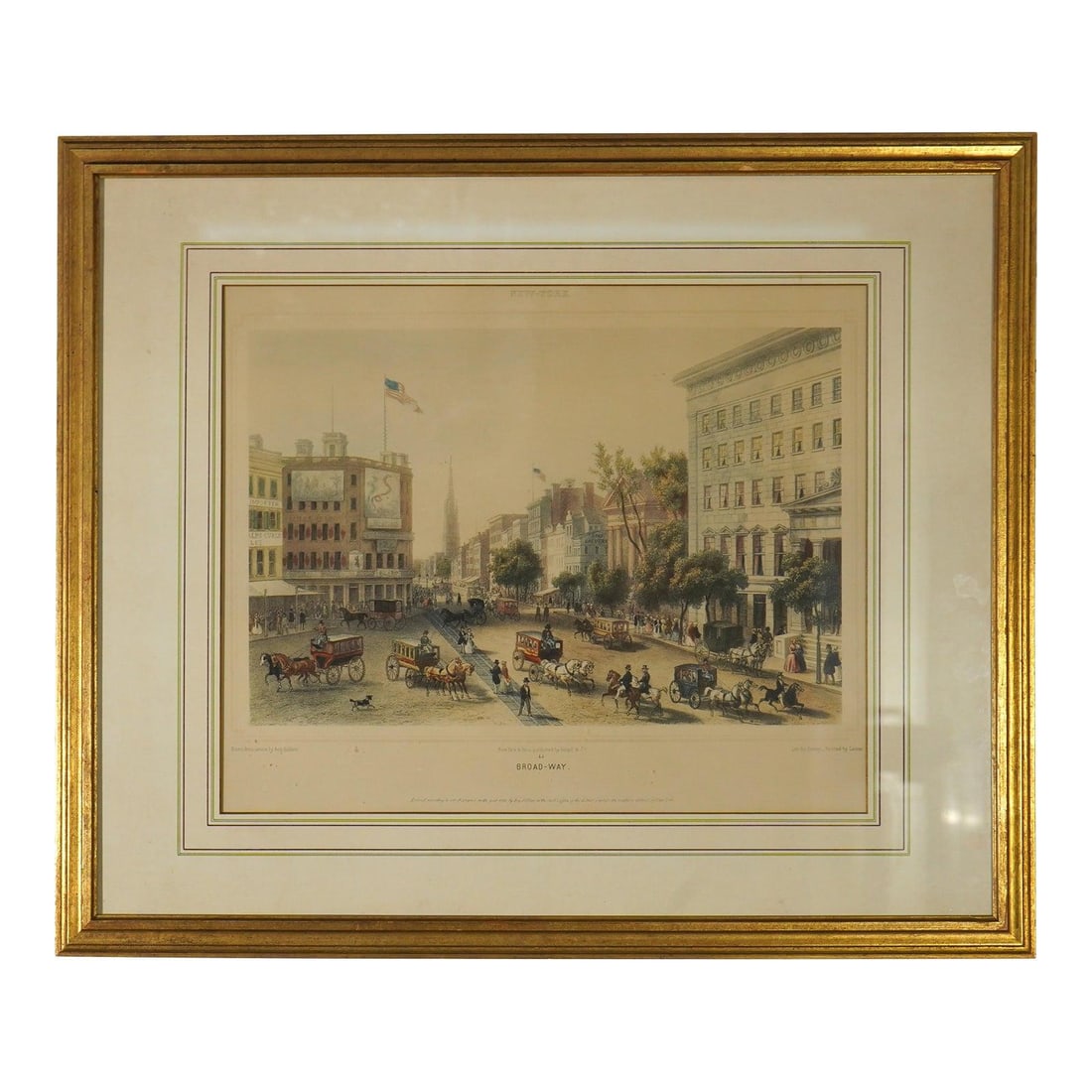 Framed Broadway New York colored engraving by Augustus Kollner (1 of 10)