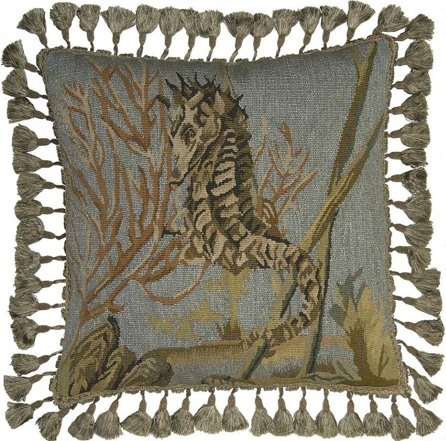 Provence Home Cream Seahorse Pillow with Olive Tassels 20x20 (1 of 1)